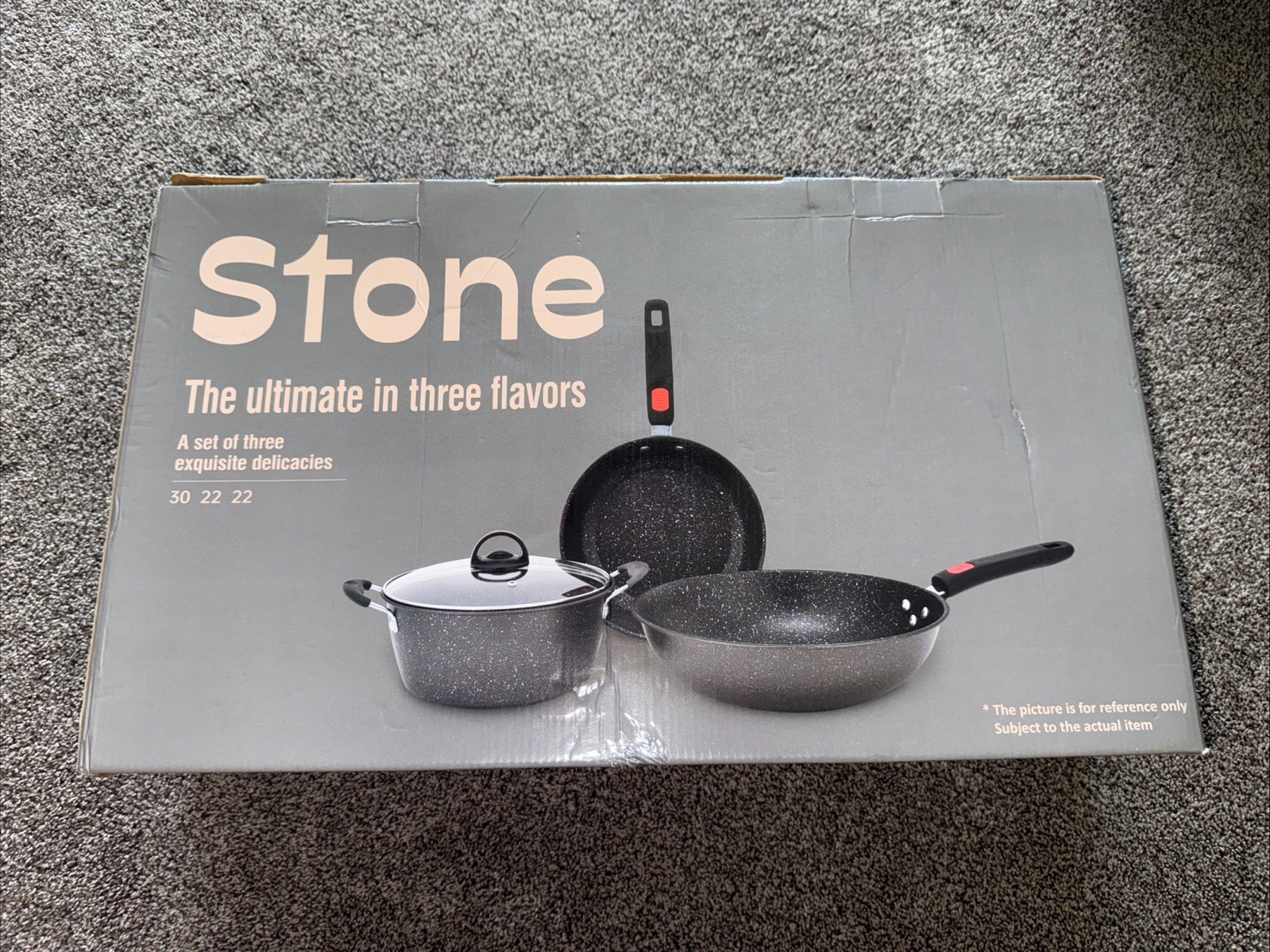 Stone 3 Piece Nonstick Cookware Set 30 22 22 Damaged Box