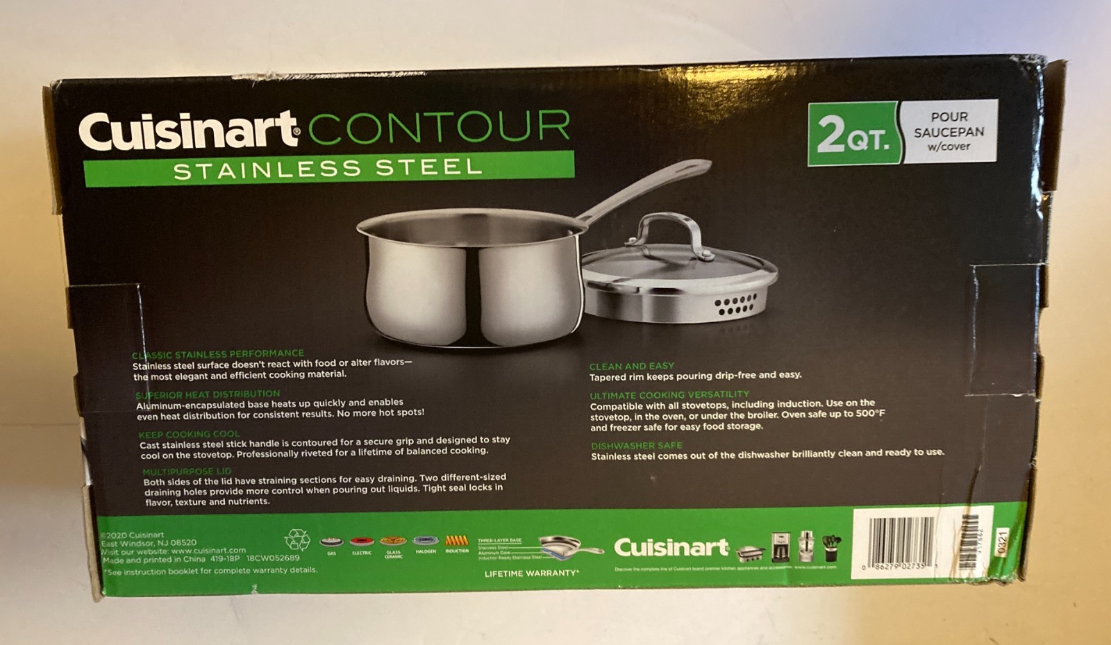Cuisinart Contour Stainless Steel 2 Qt Pour Saucepan with Cover Brand New