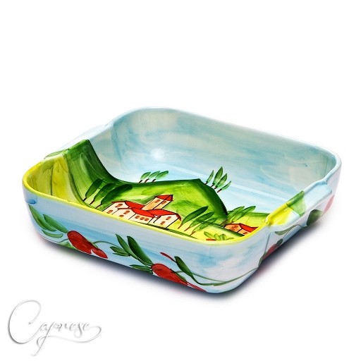 Bassano Ceramic Casserole Forme Roaster 9 3/8in Tuscany Motif from Italy New