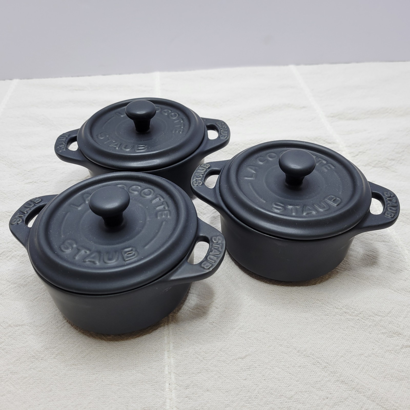 Staub Mini Round Cocotte Set of 3 Ceramic Round Black Matte Casserole 0.25 qt