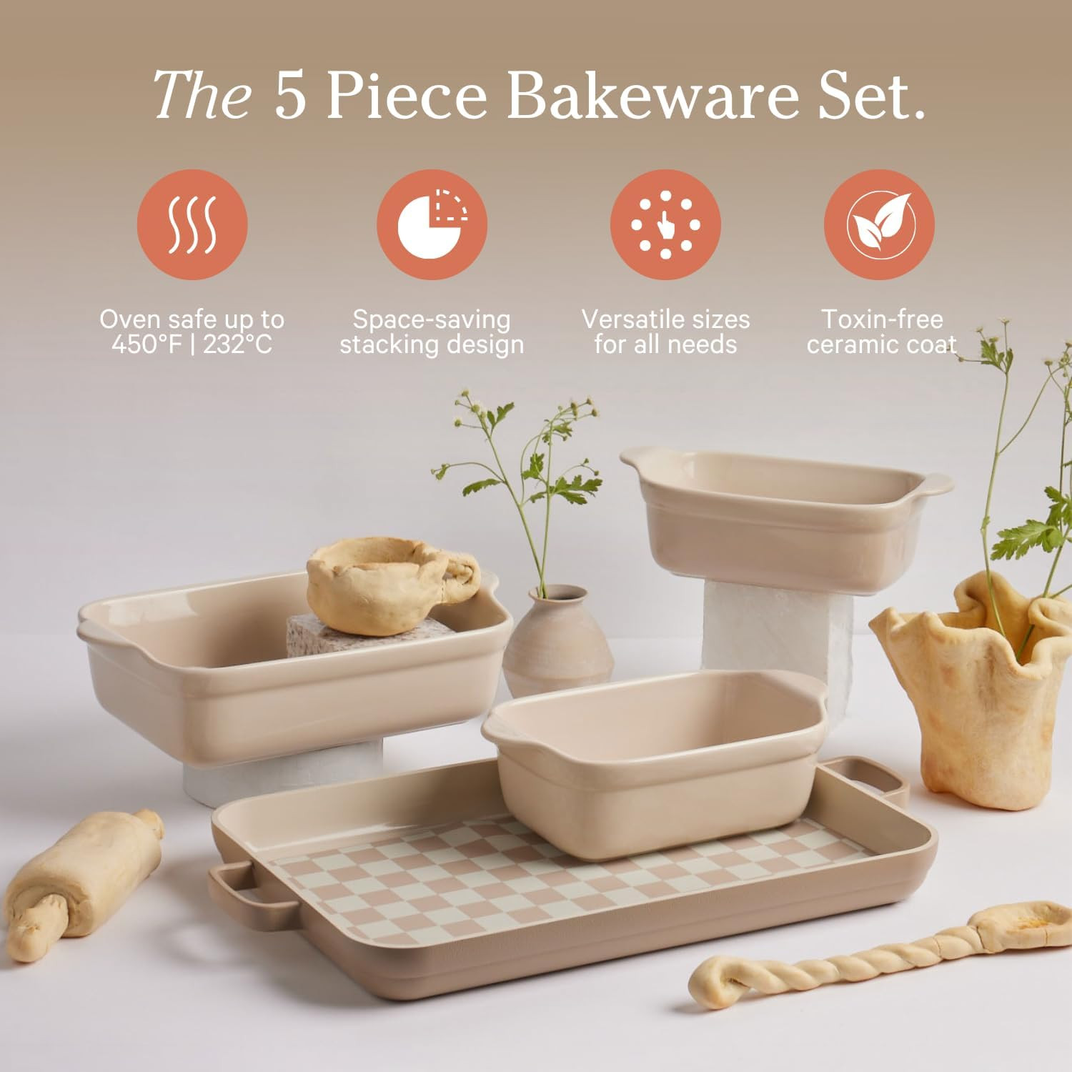 5-Piece Nonstick Bakeware Set – Oven Safe, Toxin-Free, Space-Saving Design