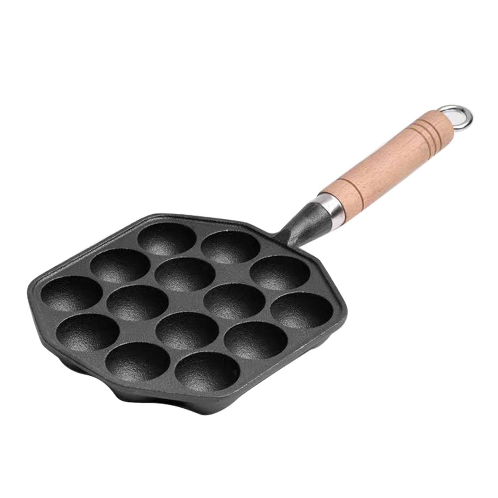 14 Holes Cast Iron Takoyaki Pan Octopus Maker Griddle with Detachable Handle