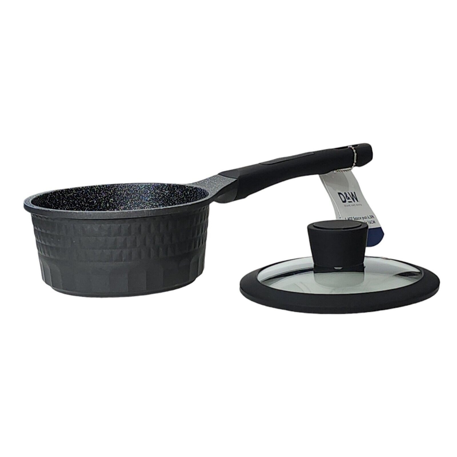D&W Premium Cookware 6.3in Saucepan Casserole Nonstick With Lid 1.4Qt Black