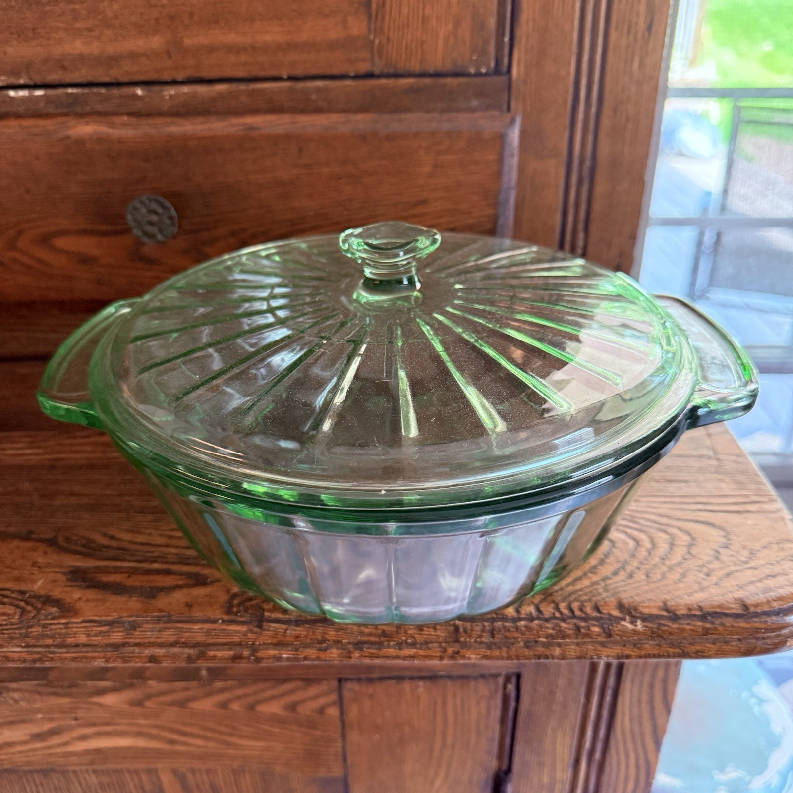 Vintage Green MSE Martha Stewart Everyday Lidded 2qt Glass Casserole Dish Ribbed