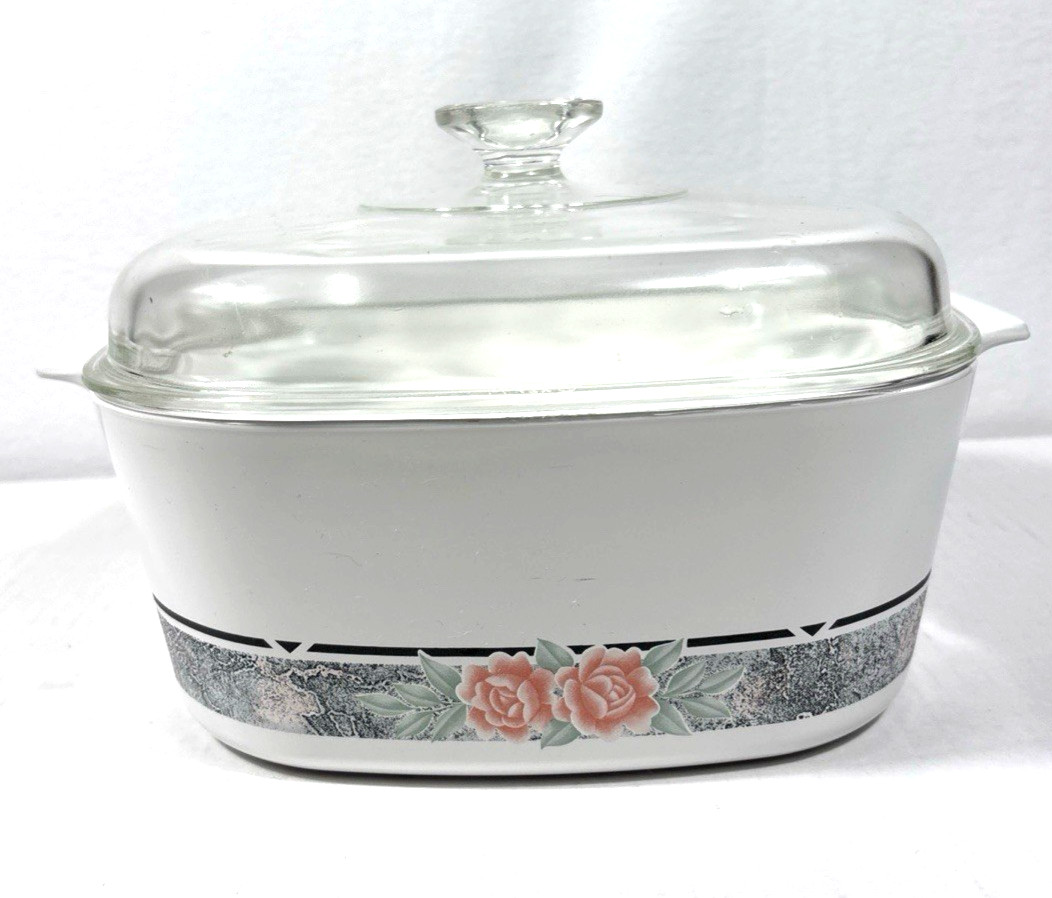 Vintage Corning Ware Silk & Rose 5 Liter A-5-B Casserole Dish MCM Retro Kitch