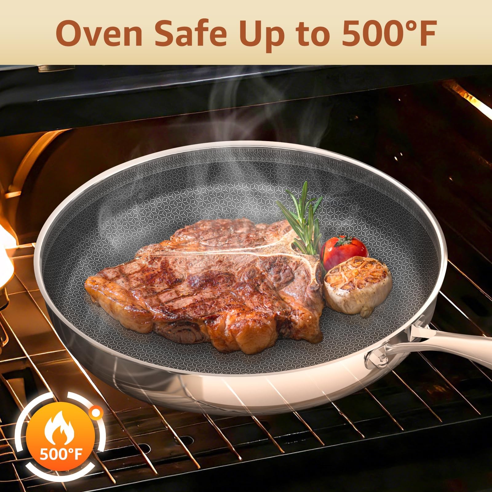 10 In Hybrid Nonstick Stainless Steel Sauté Pan with Lid,Deep Frying Pan,Skillet