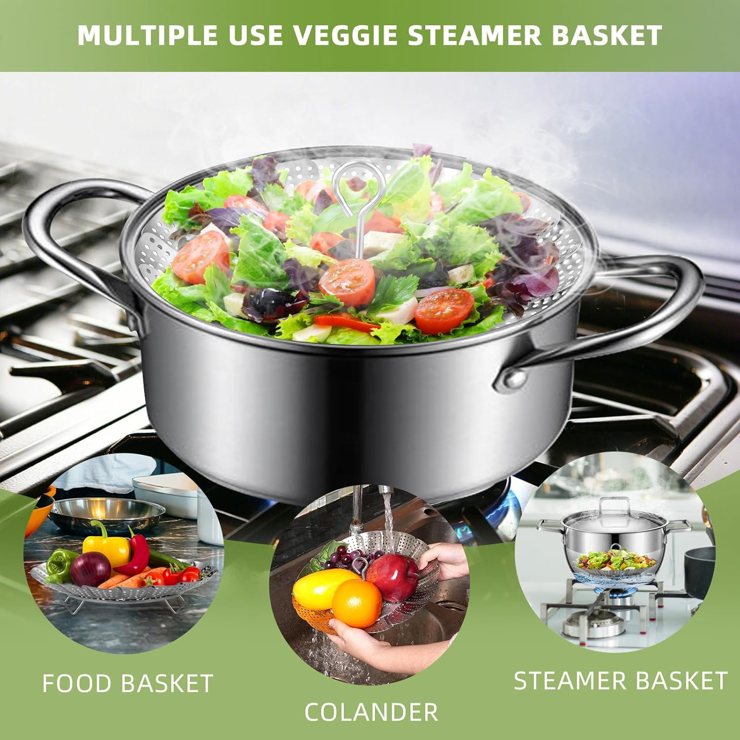 Steamer Basket Premium Stainless Steel Vegetable Steamer Basket (6.4″ to 10″)