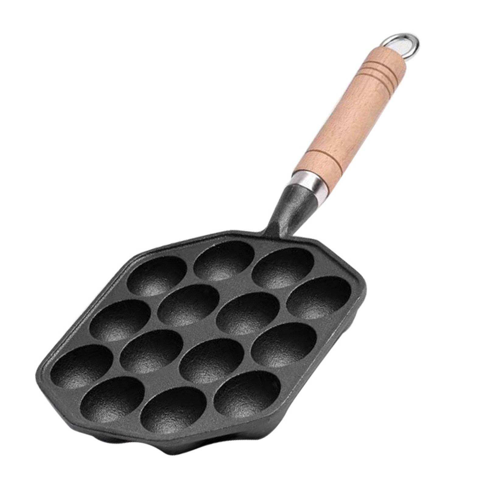 14 Holes Cast Iron Takoyaki Pan Octopus Maker Griddle with Detachable Handle