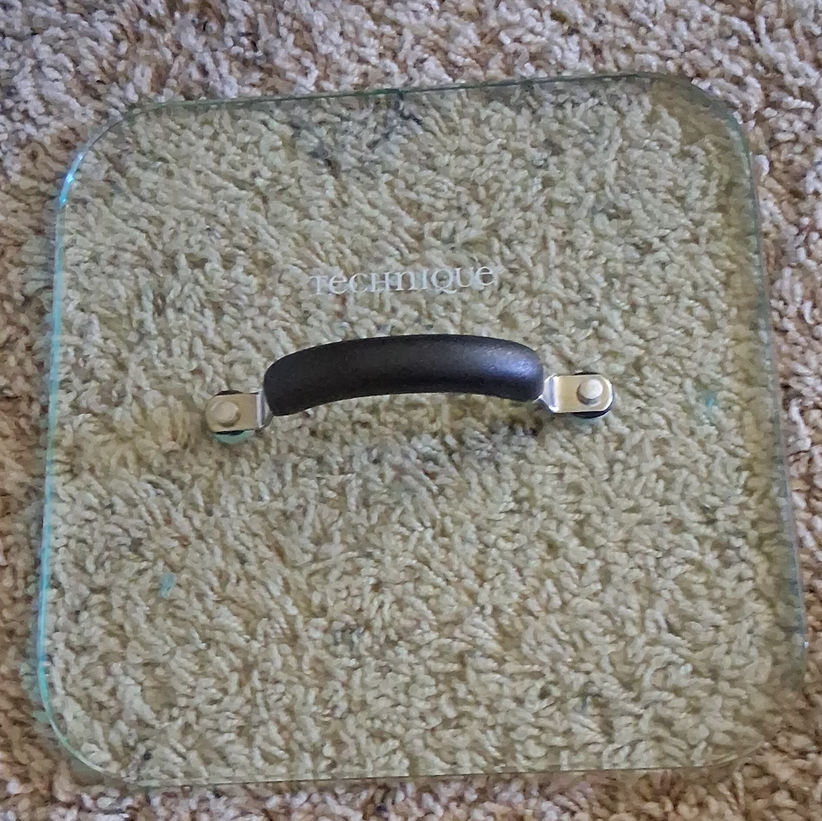 Technique Square Clear Glass Lid w/ Black Handle, Silver Rim, Transparent