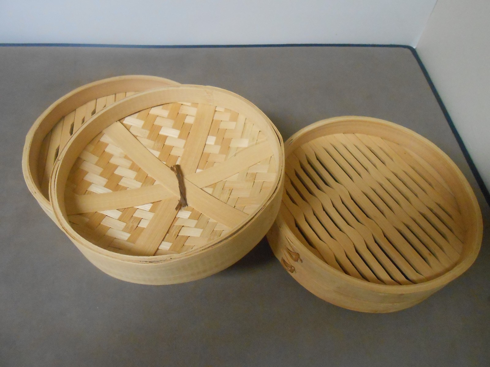 Bamboo Steamer Basket Set Chinese 3-Tier Dim Sum Dumpling Steamer 8″w x 6″ t New