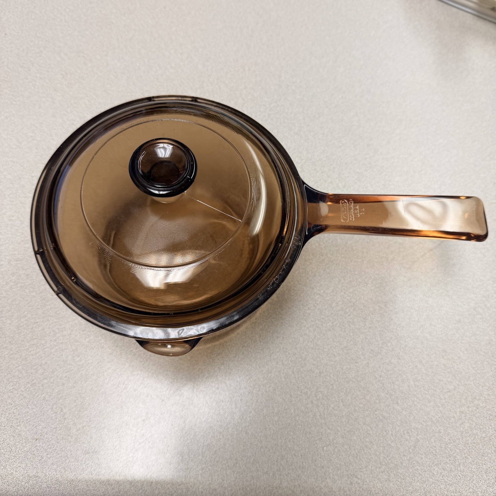Corning Ware Vision Amber Glass Cookware 1 L / 1Q Saucepan w/ Spout & Lid EUC