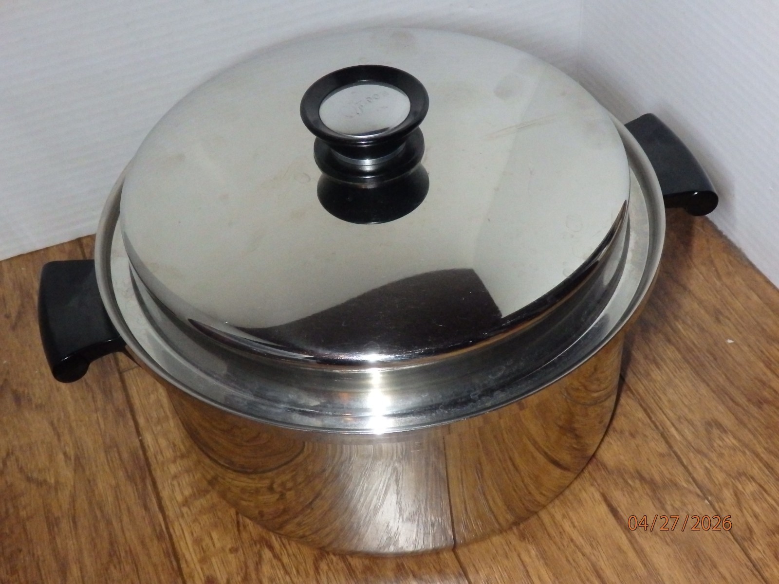 VINTAGE AMWAY QUEEN 5 QUART STOCKPOT 18/8 STAINLESS STEEL MULTI PLY USA