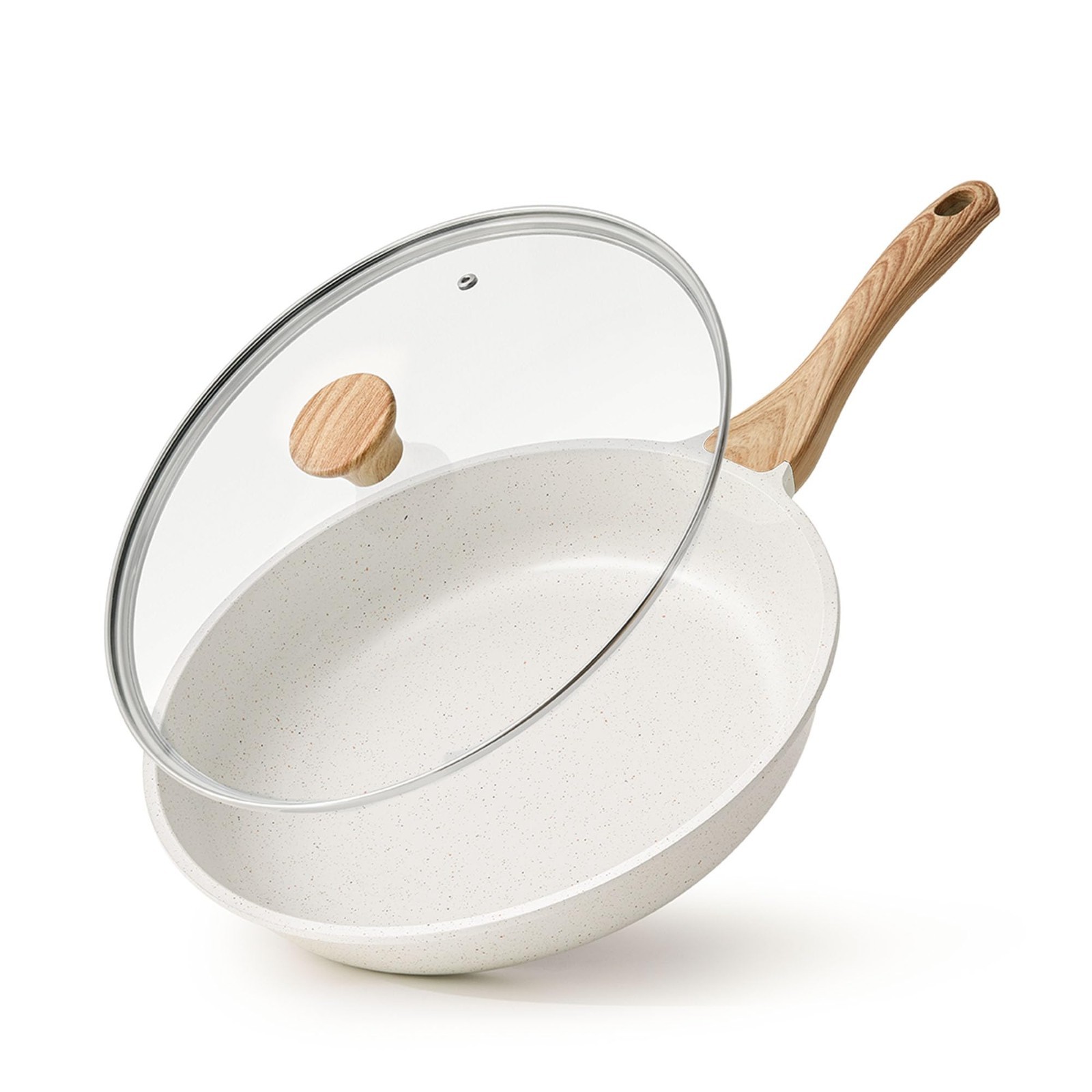 10″ Nonstick Ceramic Frying Pan with Lid, Induction Compatible, Healthy & Safe C