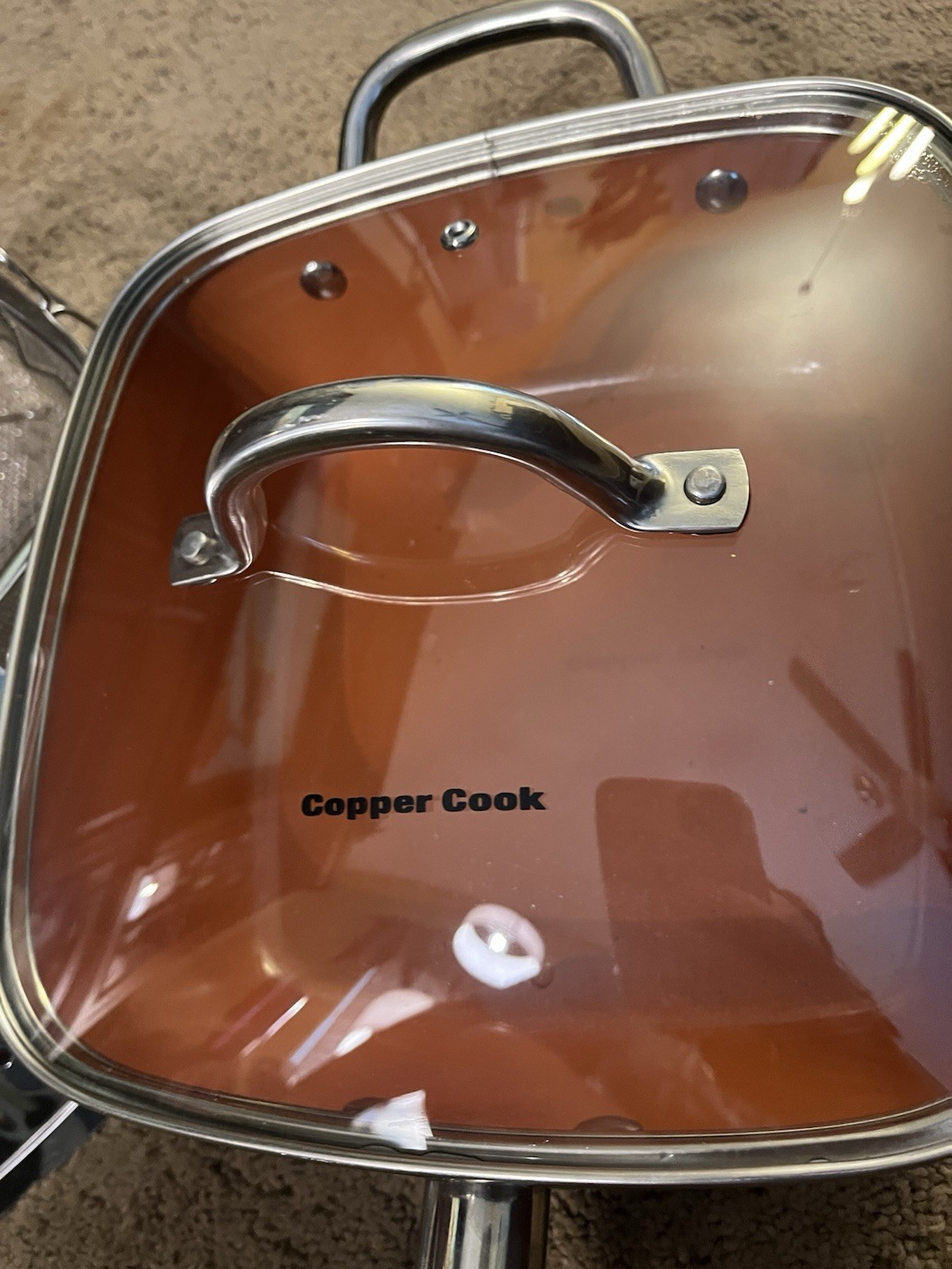 Copper Cook 9.5-Inch Square Pan 4-Piece Set with Lid, Fry Basket, and Steamer Tr