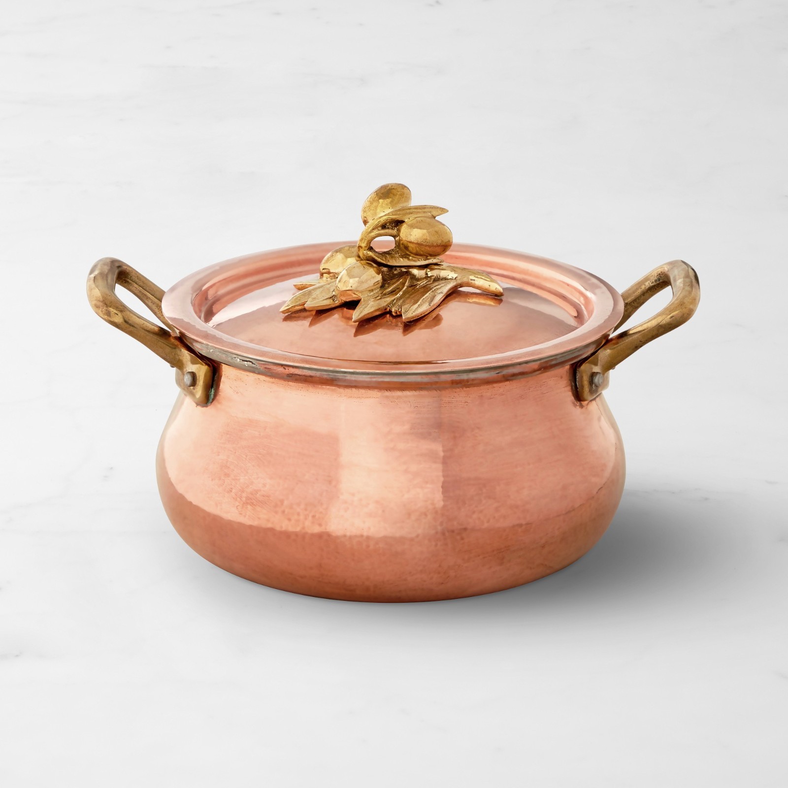 Ruffoni Historia Hammered Copper Belly Stock Pot with Olive Knob, 3.5-Qt.