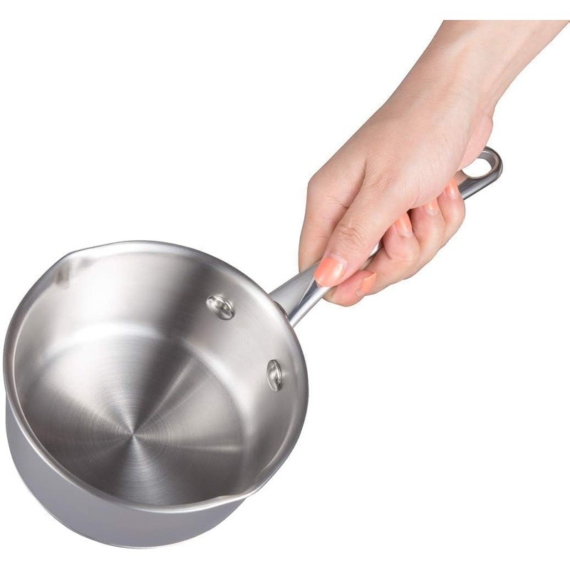 Tri-Ply Stainless Steel Saucepan Dual Pour Spouts Ergonomic Handle Compact Size