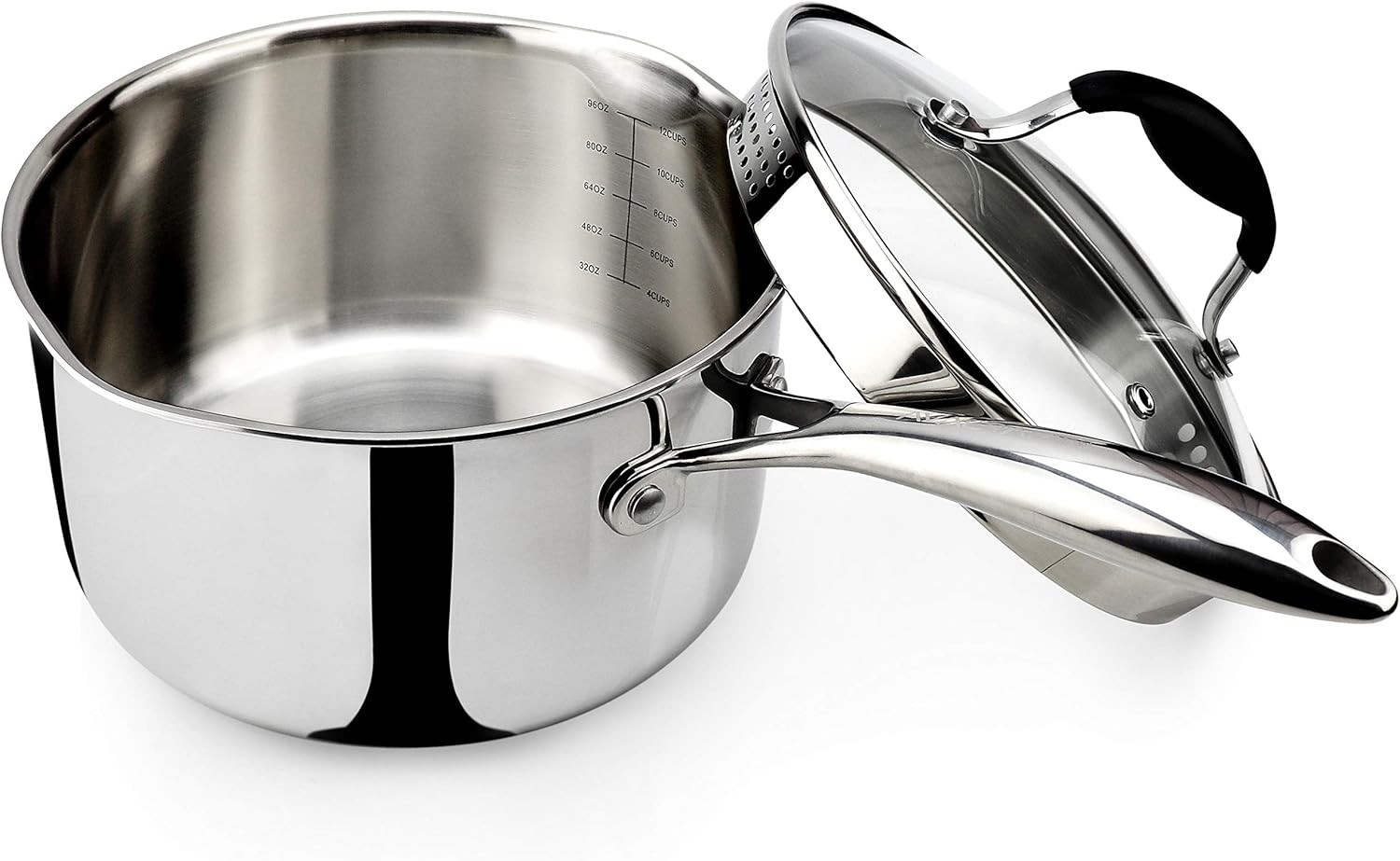 AVACRAFT Tri-Ply Stainless Steel Saucepan with Glass Strainer Lid(3.5 Quart)