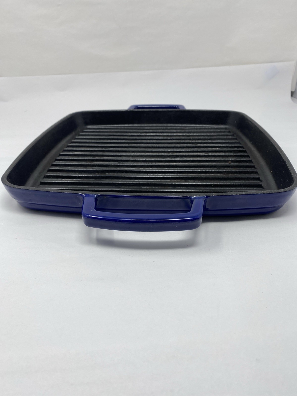 Martha Stewart Cast Iron Square Grill Pan Blue Enamel Double Handles
