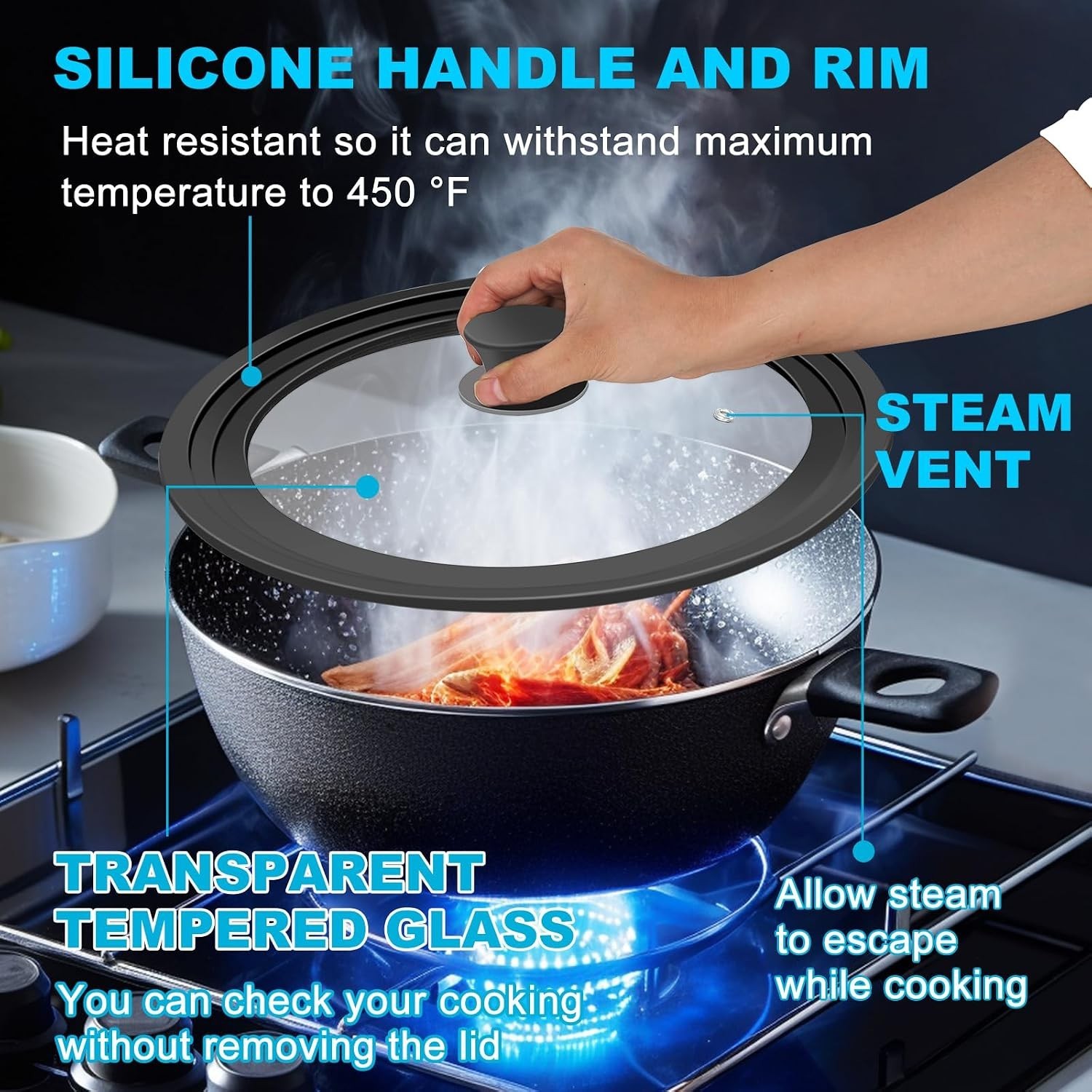 Universal Lids for Pots, Pans and Skillets, Fits 7″, 8″, 9″, 10″, 11″, 12″ Co…