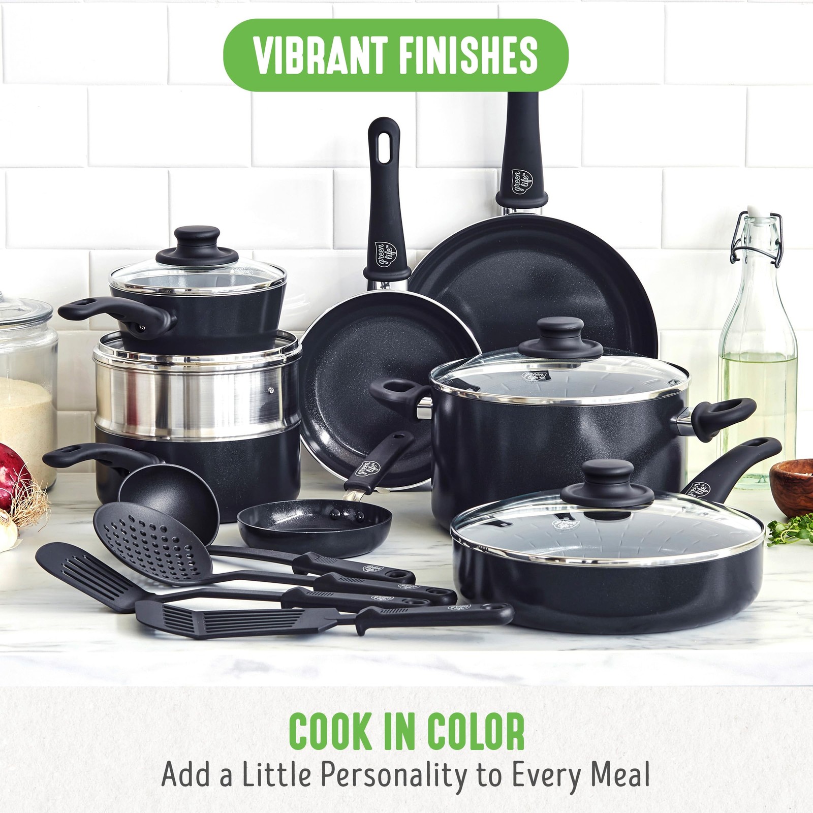16 Piece Black Diamond Cookware Set Nonstick Eco-Friendly Kitchen Essentials