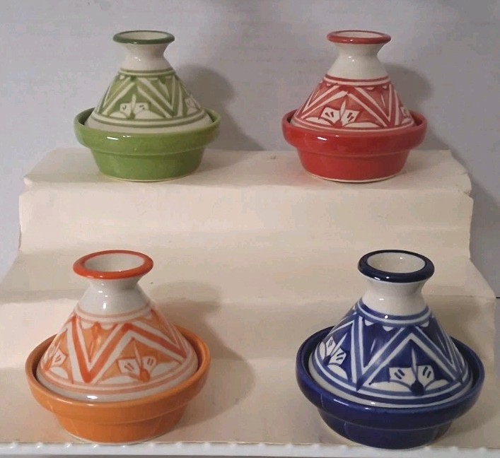 Le Souk Ceramique 3.5″ Tagine Set Of 4 Made In Tunisia Pre-owned