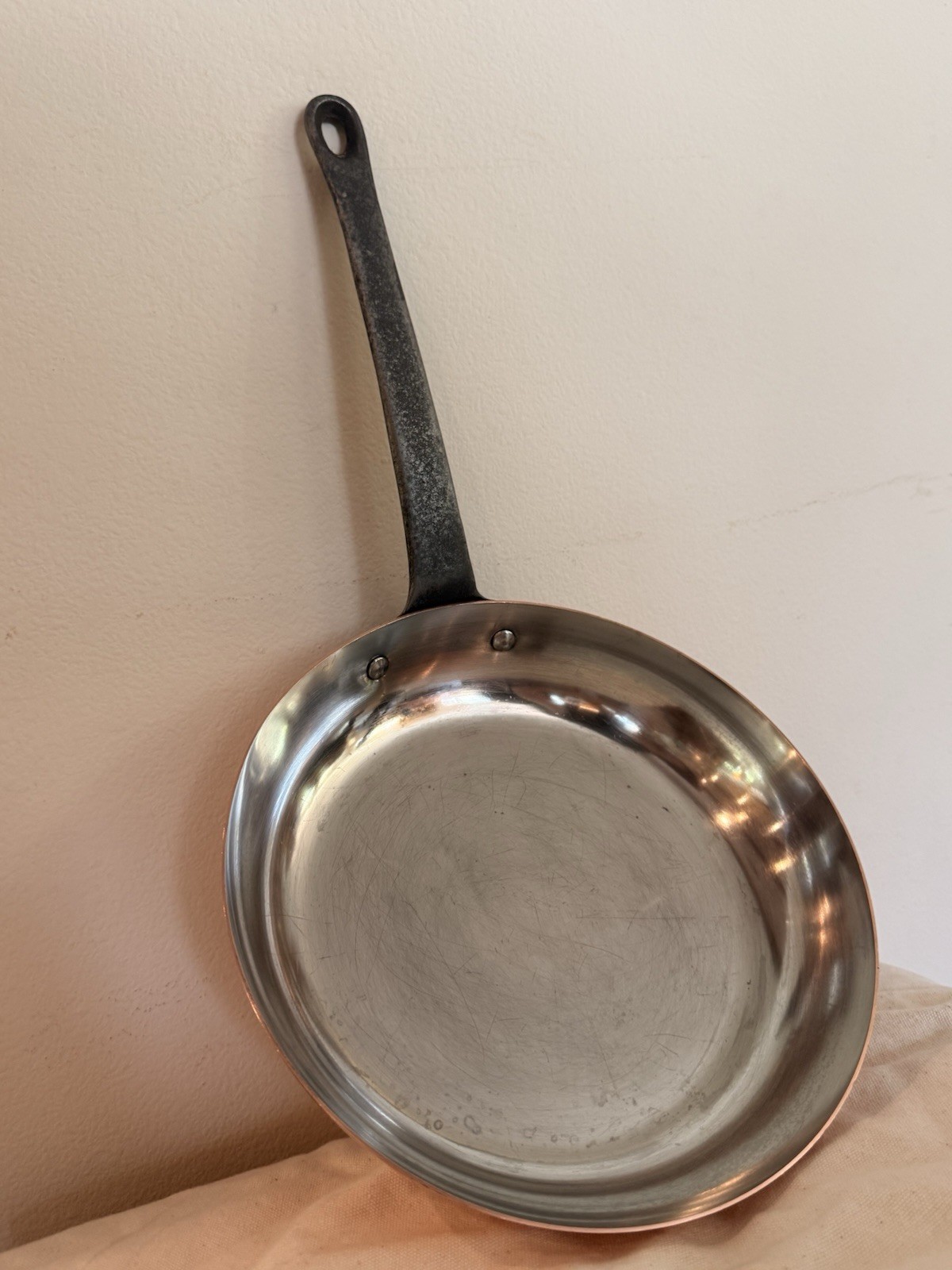 Vintage Stamped Made In France Baumalu Copper 9.5 in Pan Cast Iron Handle