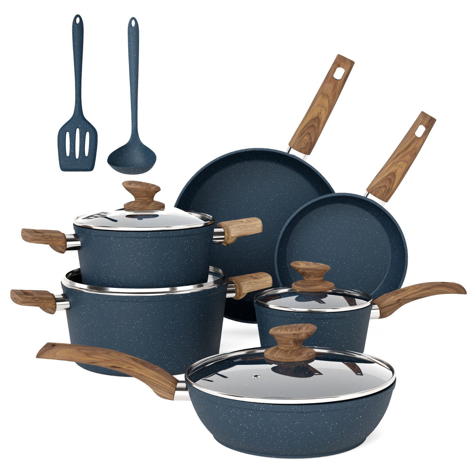 12 Pieces Pots & Pans Set Kitchen Nonstick Cookware Set Granite Coated with Lids