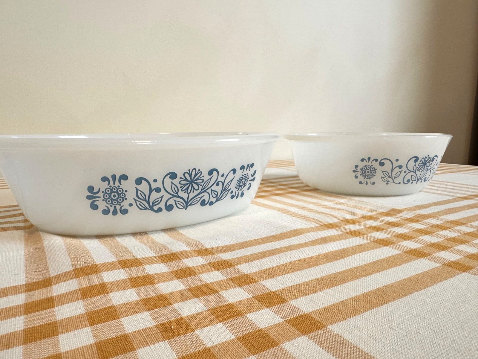 Set of 2 Vintage Glasbake Casserole Dishes – No Lids – Blue and White