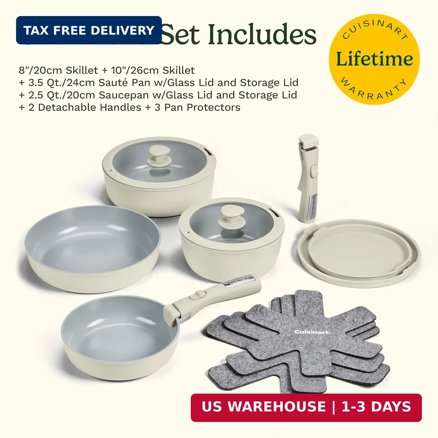 13-Pc ClickSmart Nonstick Detachable Handle Ceramic Cookware, Pots and