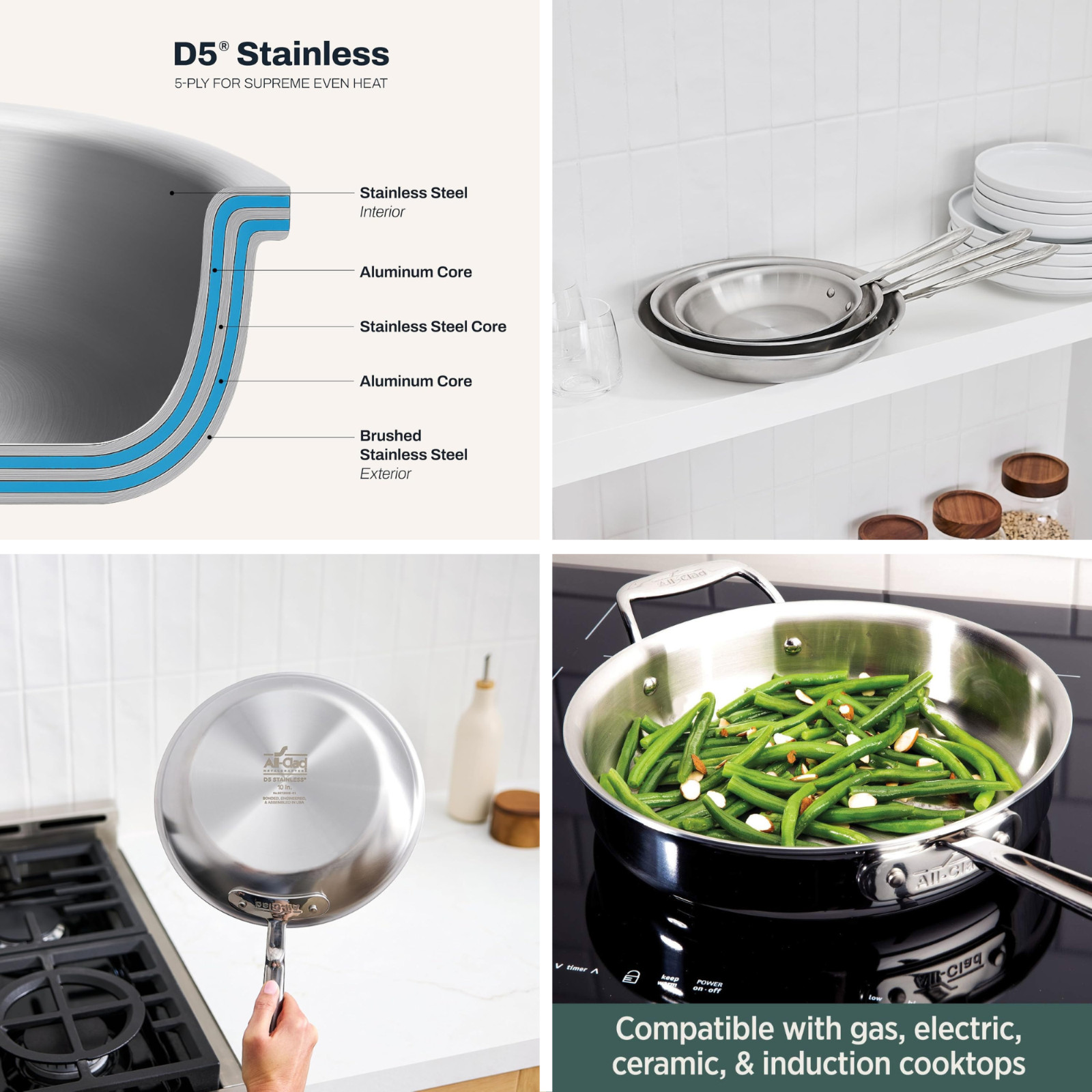 All-Clad D5 5-Ply Stainless Steel Fry Pan 8 10 12 14″ Induction