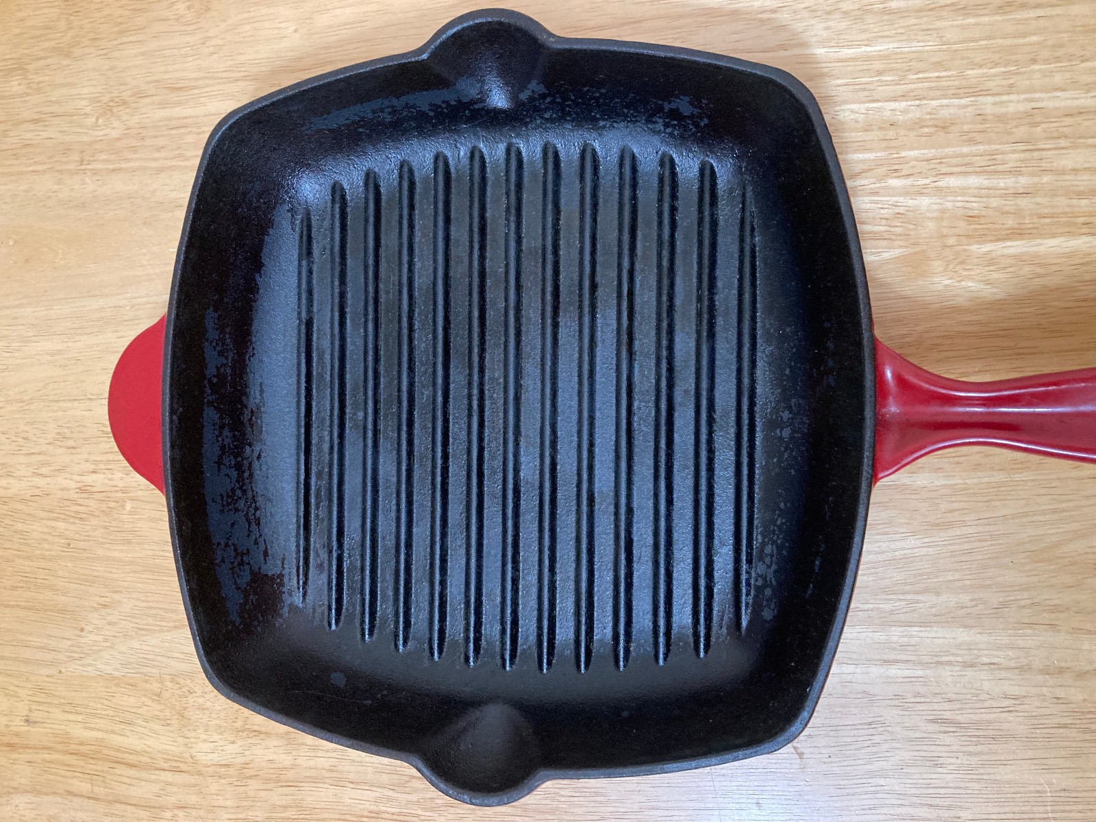 RED Enamel Cast Iron Square 11″ Skillet Ribbed Grilling Pan