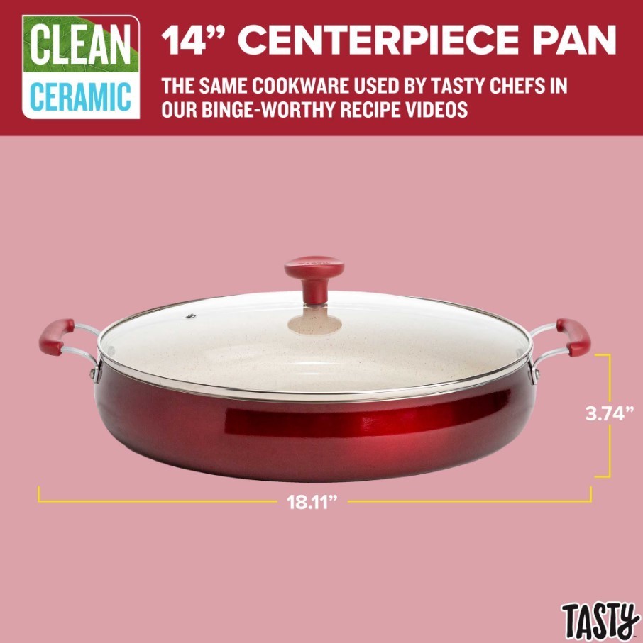 Tasty Clean Ceramic 13in Non-Stick Aluminum Centerpiece Sauté Pan with Glass Lid