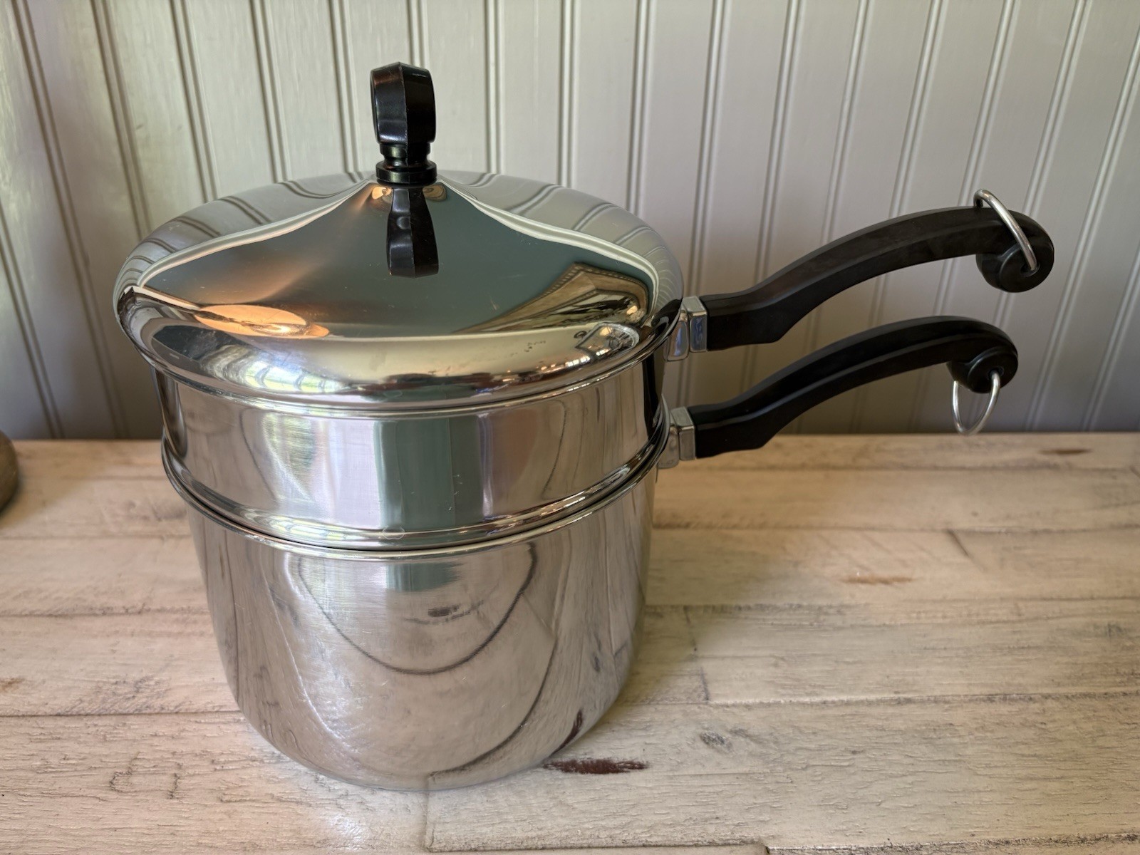 Vintage Farberware Double Boiler Pot 2.5 Qt Stainless Steel Aluminum Clad USA