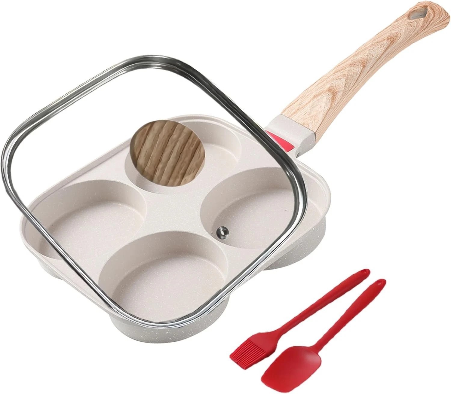 Egg Pan 4 Cup Nonstick Frying Omelette Pan with Lid for Breakfast Skillet for…