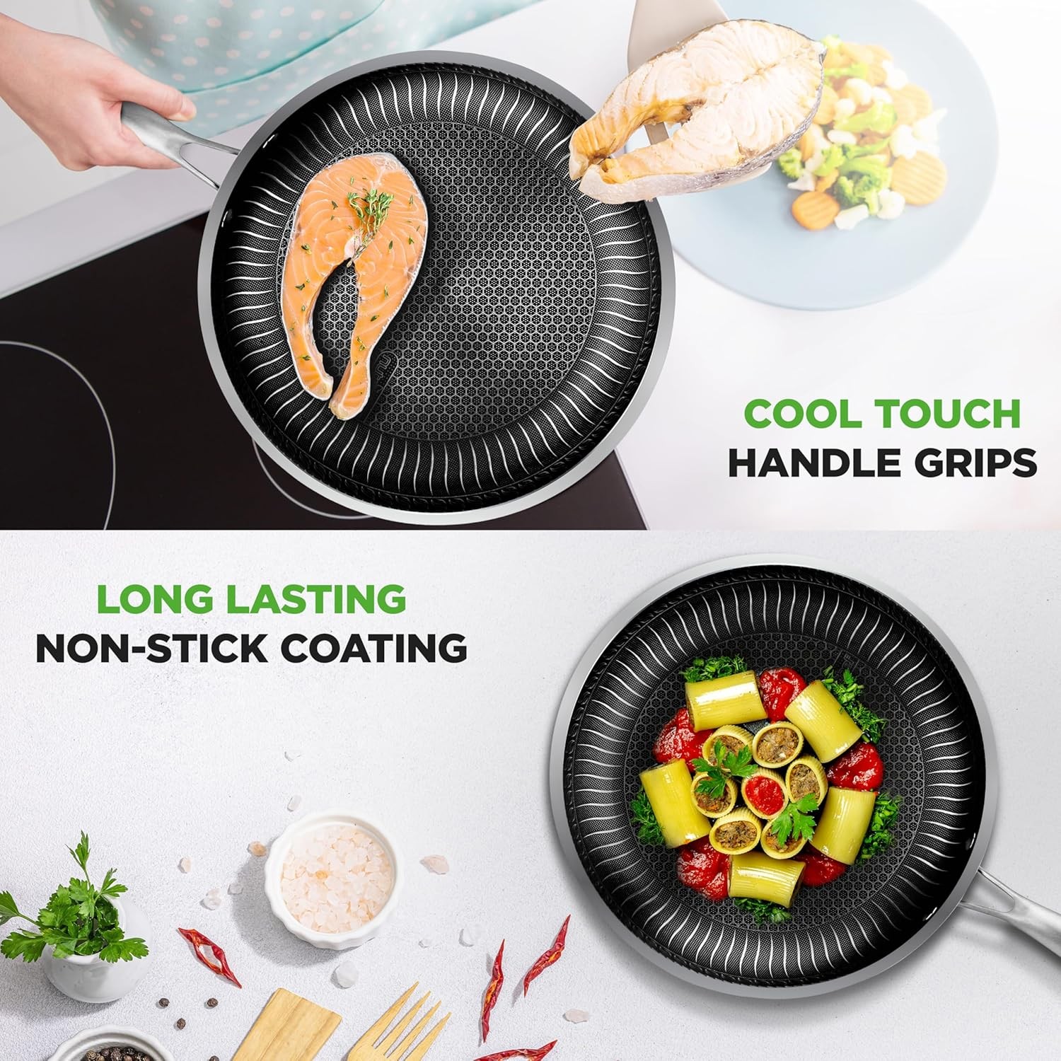 Nutrichef 7 Piece Stainless Steel Cookware Set Non Stick Ergonomic Handles