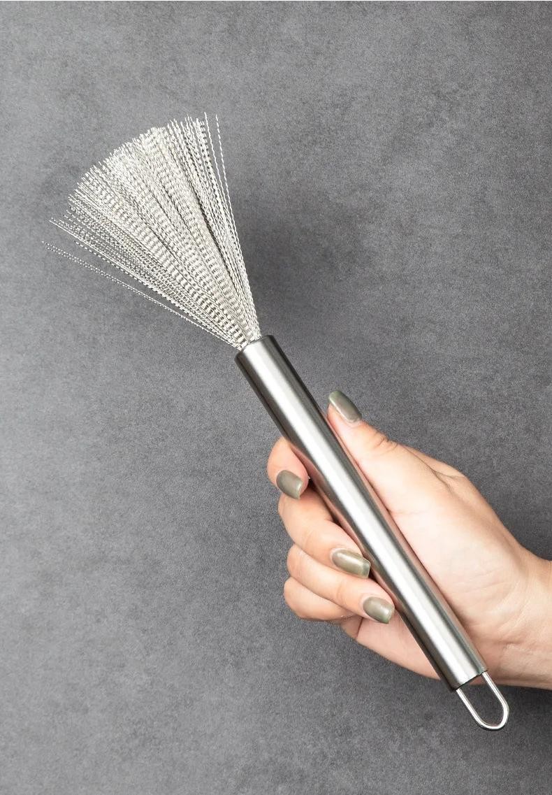 Stainless Steel Kitchen Cleaning Brush Long Handle Pot Scrubber