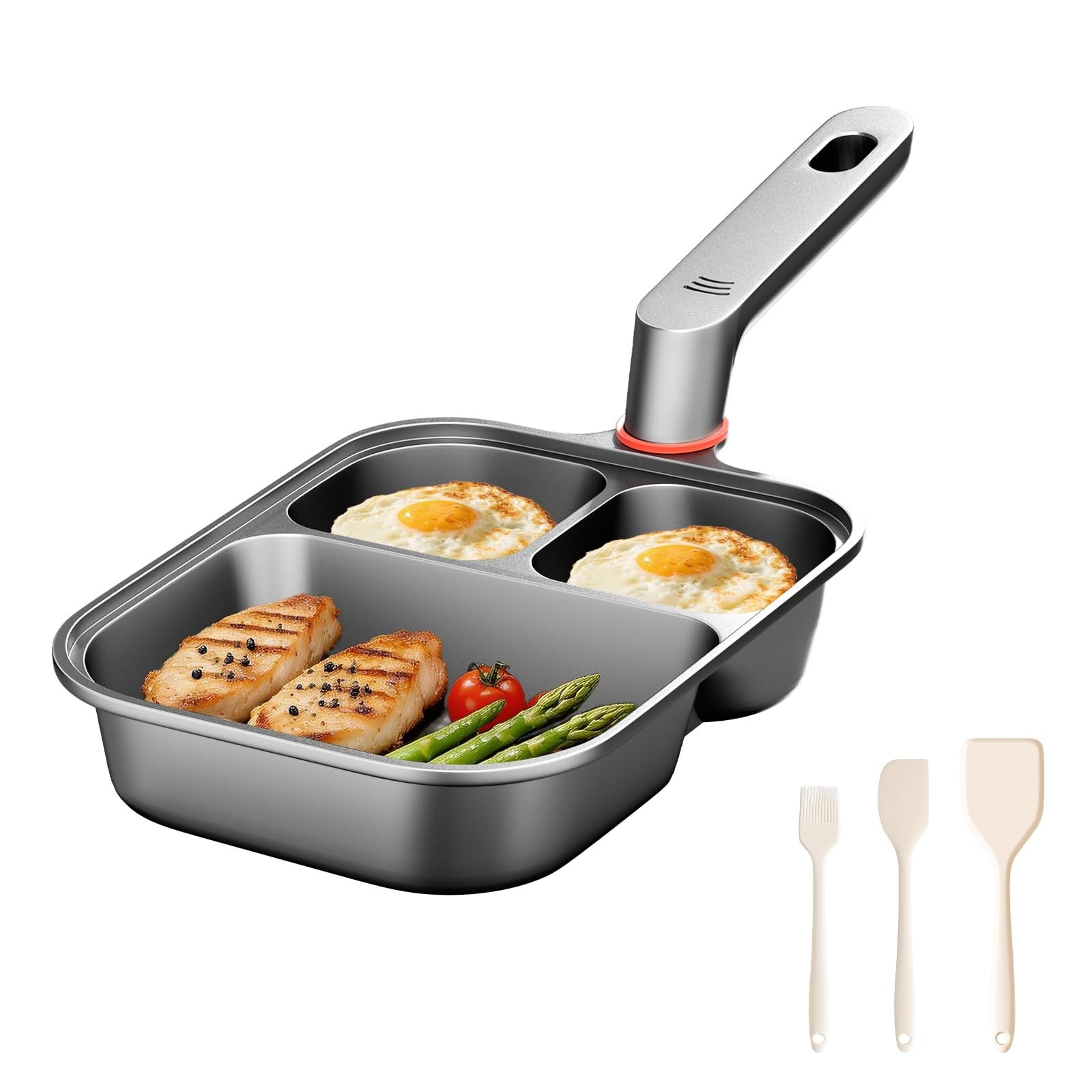 Nonstick Titanium Egg Pan – 3-in-1 Divided Breakfast Frying Pan & Cooker for Gas