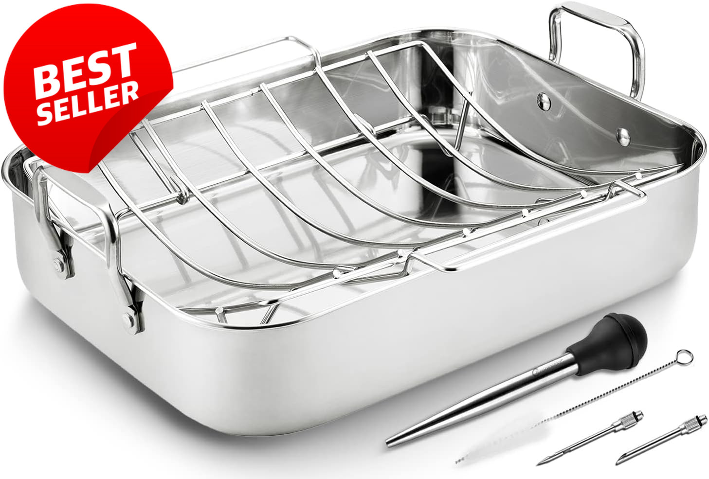 16.5 Inch Stainless Steel Roasting Pan with Rack & Baster for Turkey – US