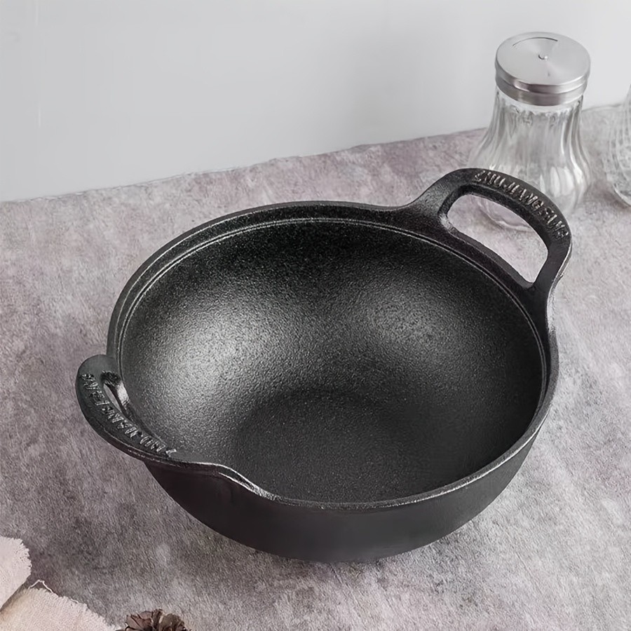 3 Sizes Cast Iron Wok, Heavy-Duty Cast Iron Skillet