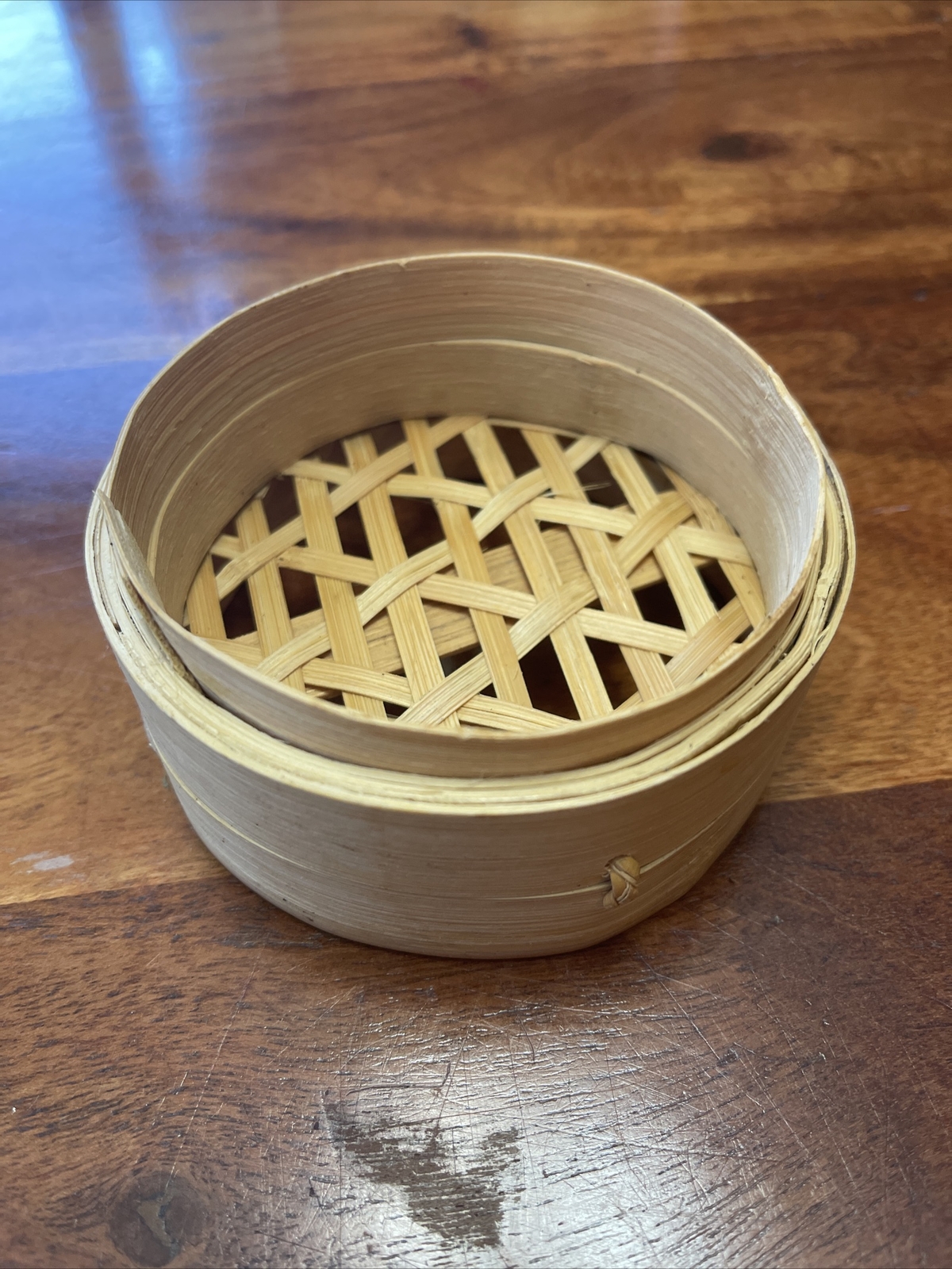 Vintage Individual Bamboo Steamer Asian Cooking 4” Diameter (TD)