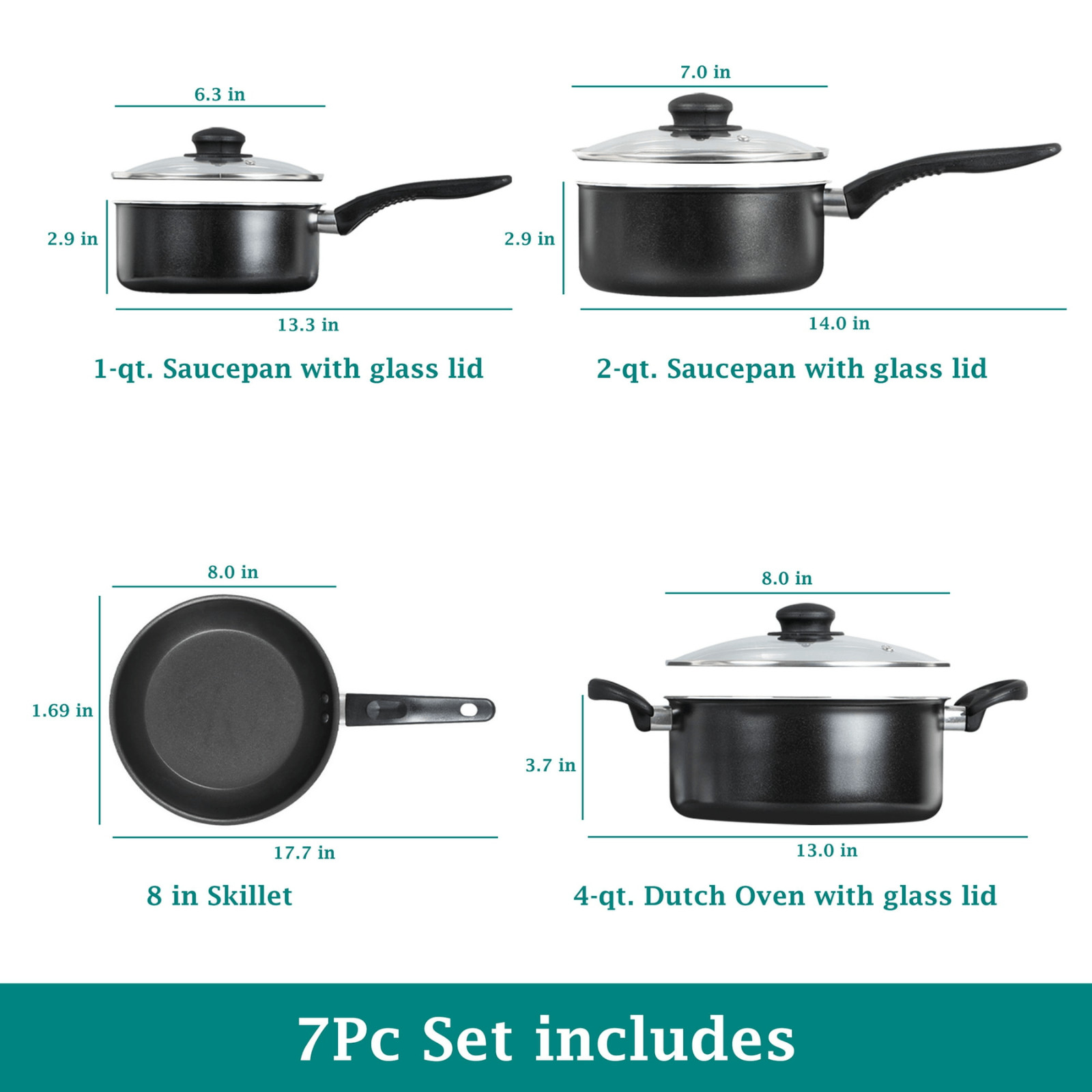 Mainstays 7-Piece Non-Stick Aluminum Cookware Set Pots and Pans Collection