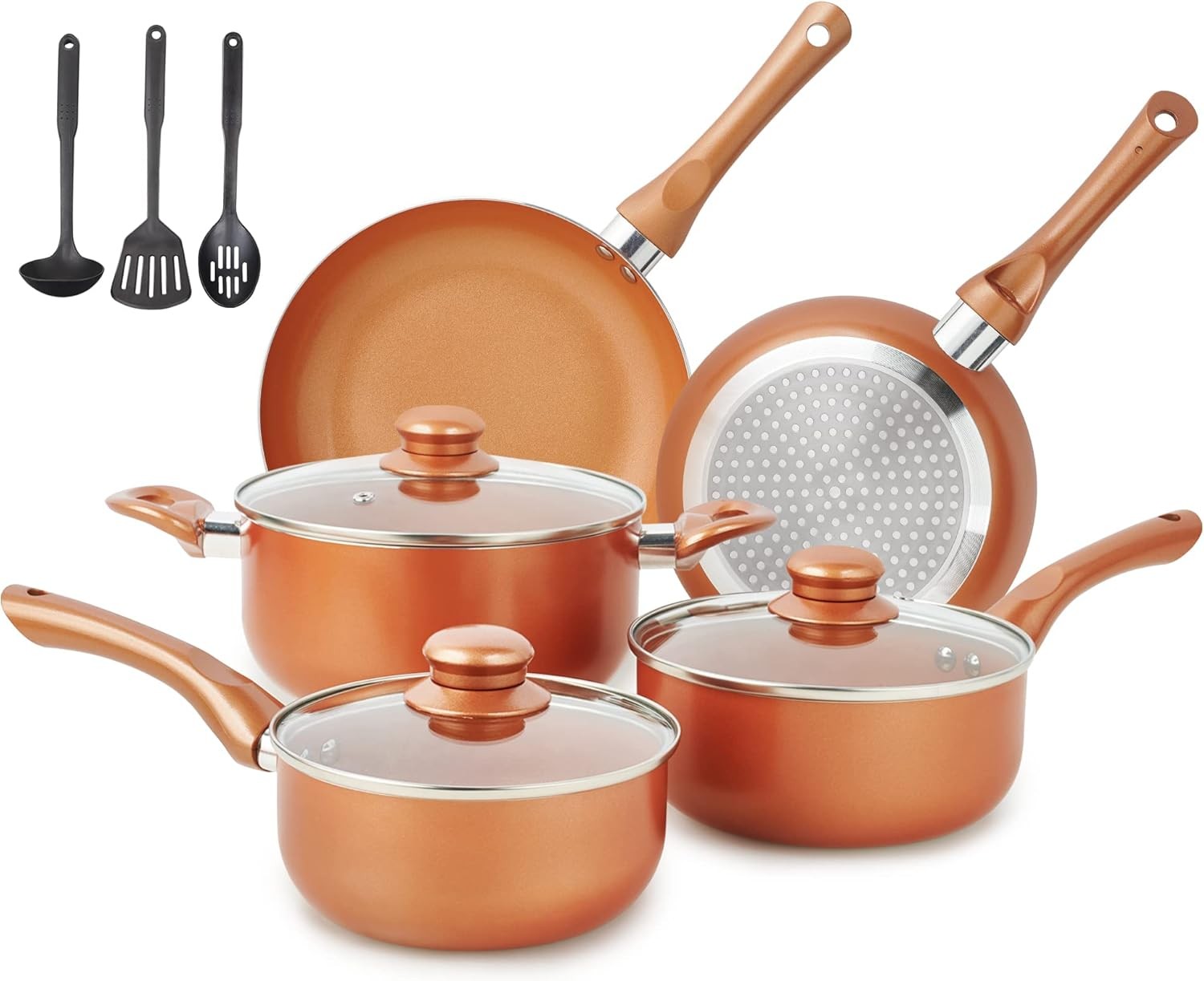 Pots &Pans Set Nonstick Pre-Installed 11pc Ceramic Cookware Set Kitchen Utensils
