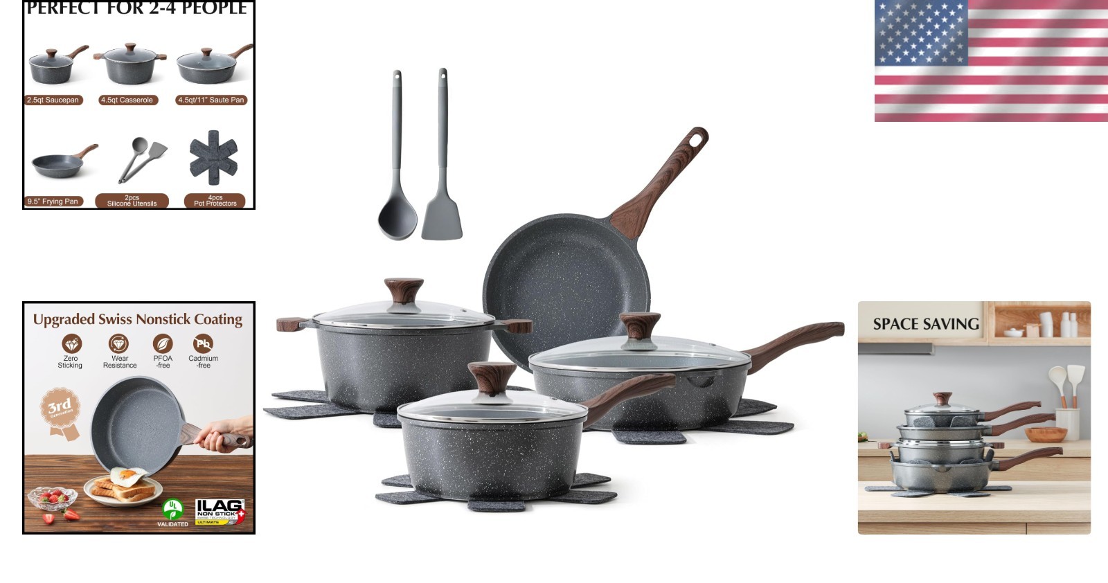 Swiss Nonstick 13-Piece Cookware Set – Lightweight Aluminum & Easy to Clean