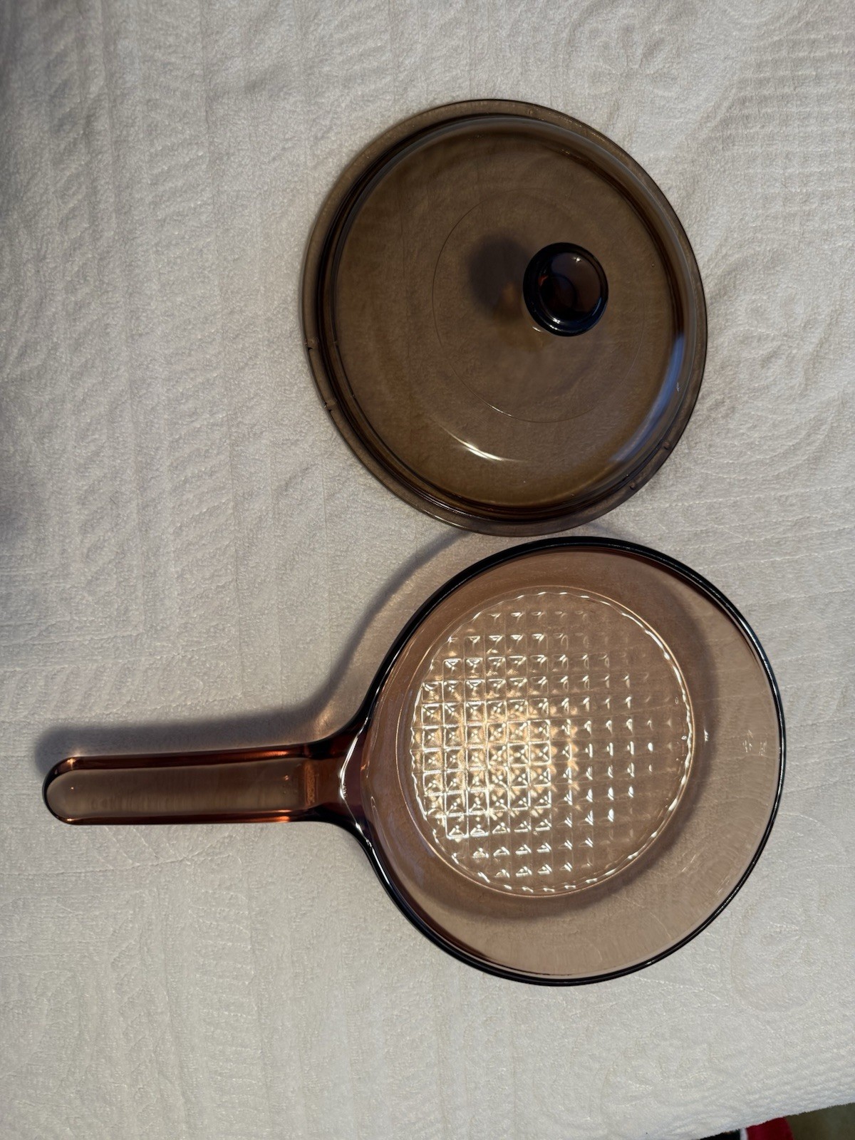 Vintage Pyrex Corning USA Visions 7in Skillet with Lid Waffle Bottom