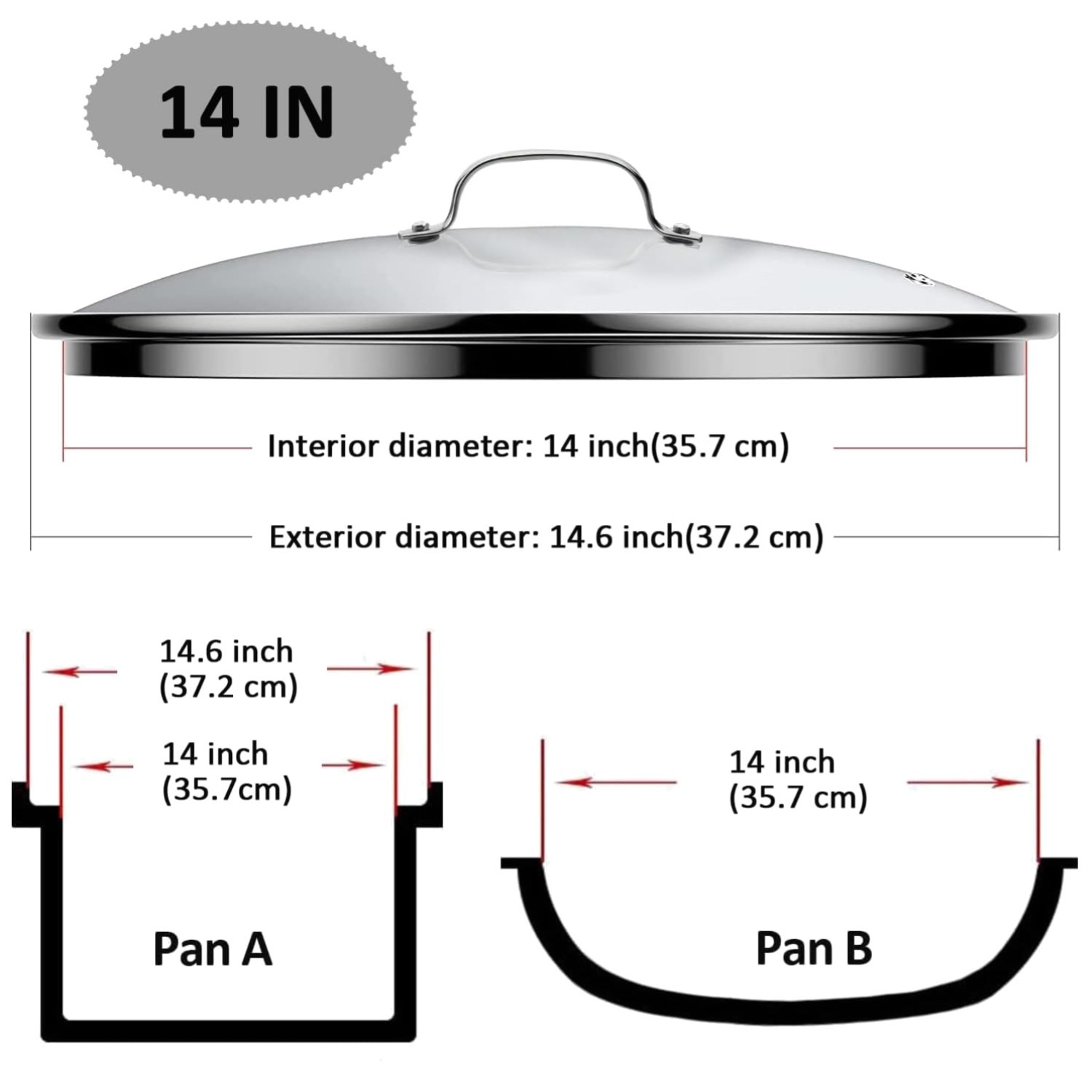 14 Inch Glass Lid For Pots, Pans and Skillets, Cle