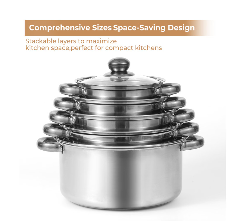 11pc Stainless Steel Cookware Set Pots Pans Glass Lid Induction Silver
