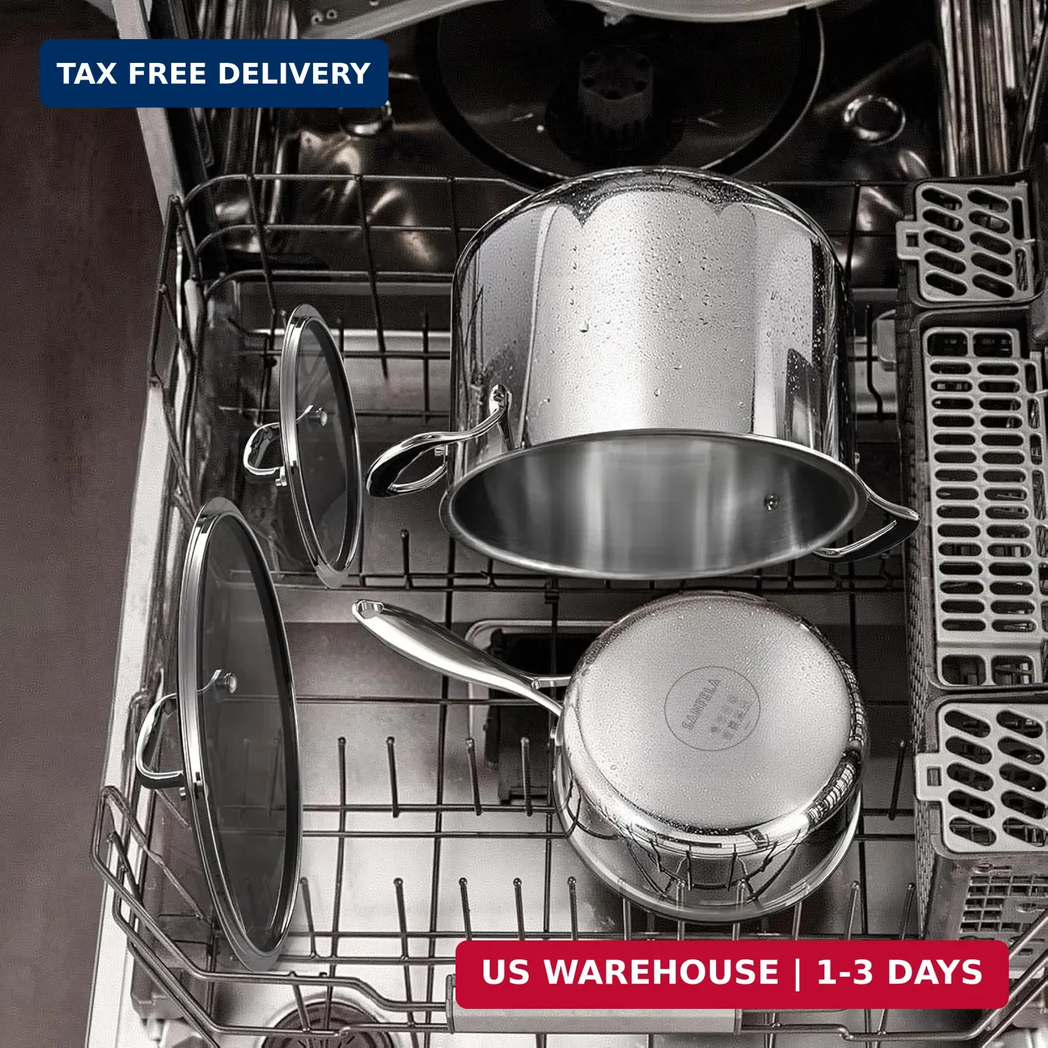 Cookware, 10 Piece Stainless Steel Pot and Pan Set, 5 Ply Clad, Includes Frying