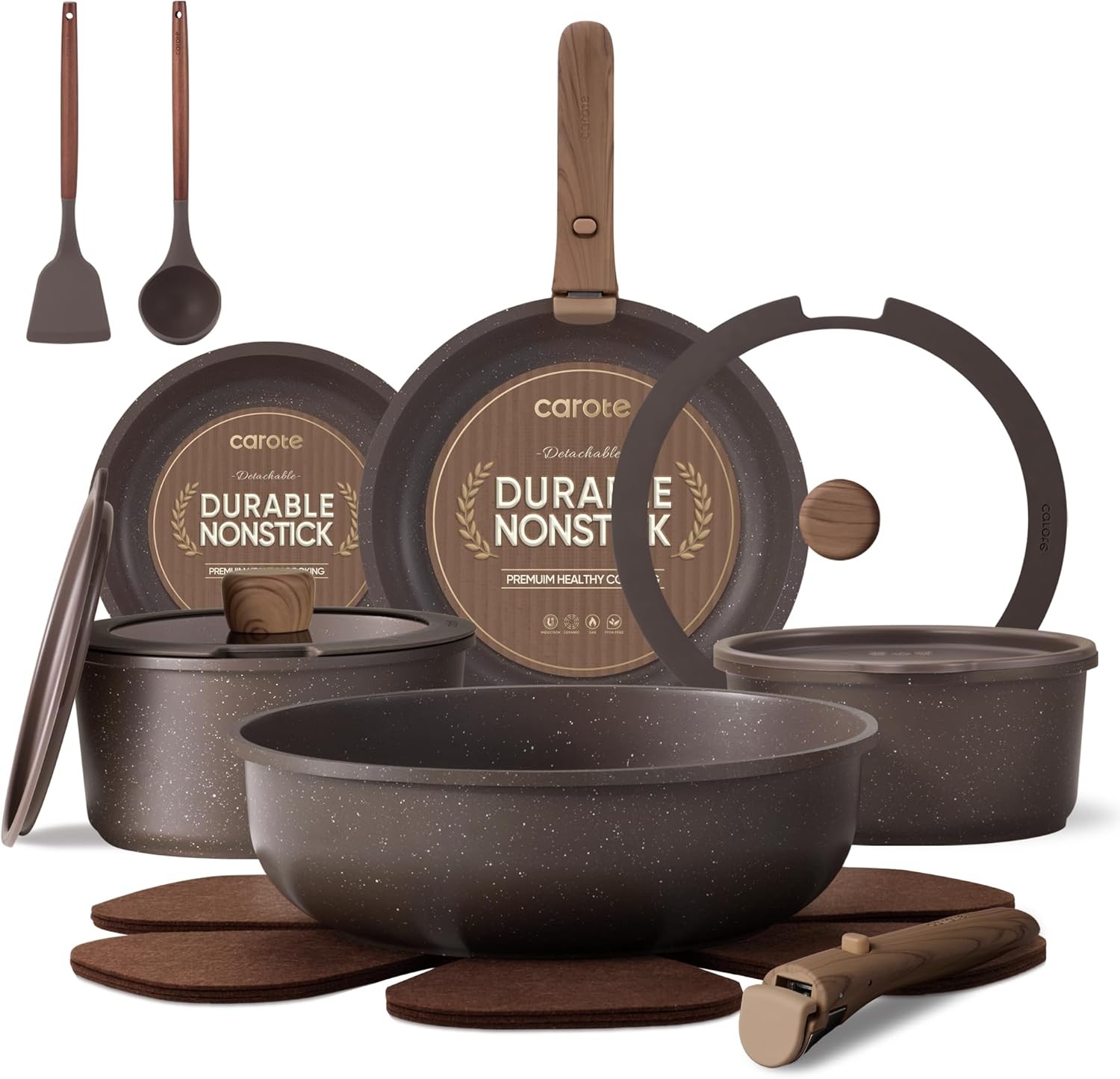 CAROTE 17PCS Pots and Pans Set Non Stick with Detachable Handle, Nonstick Cookwa