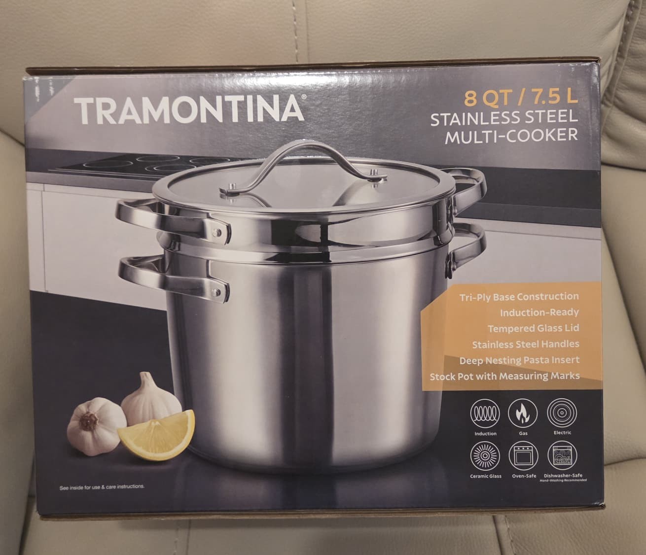 Tramontina 8qt Stainless Steel Tri-ply Base Multicooker Pot with Pasta Insert