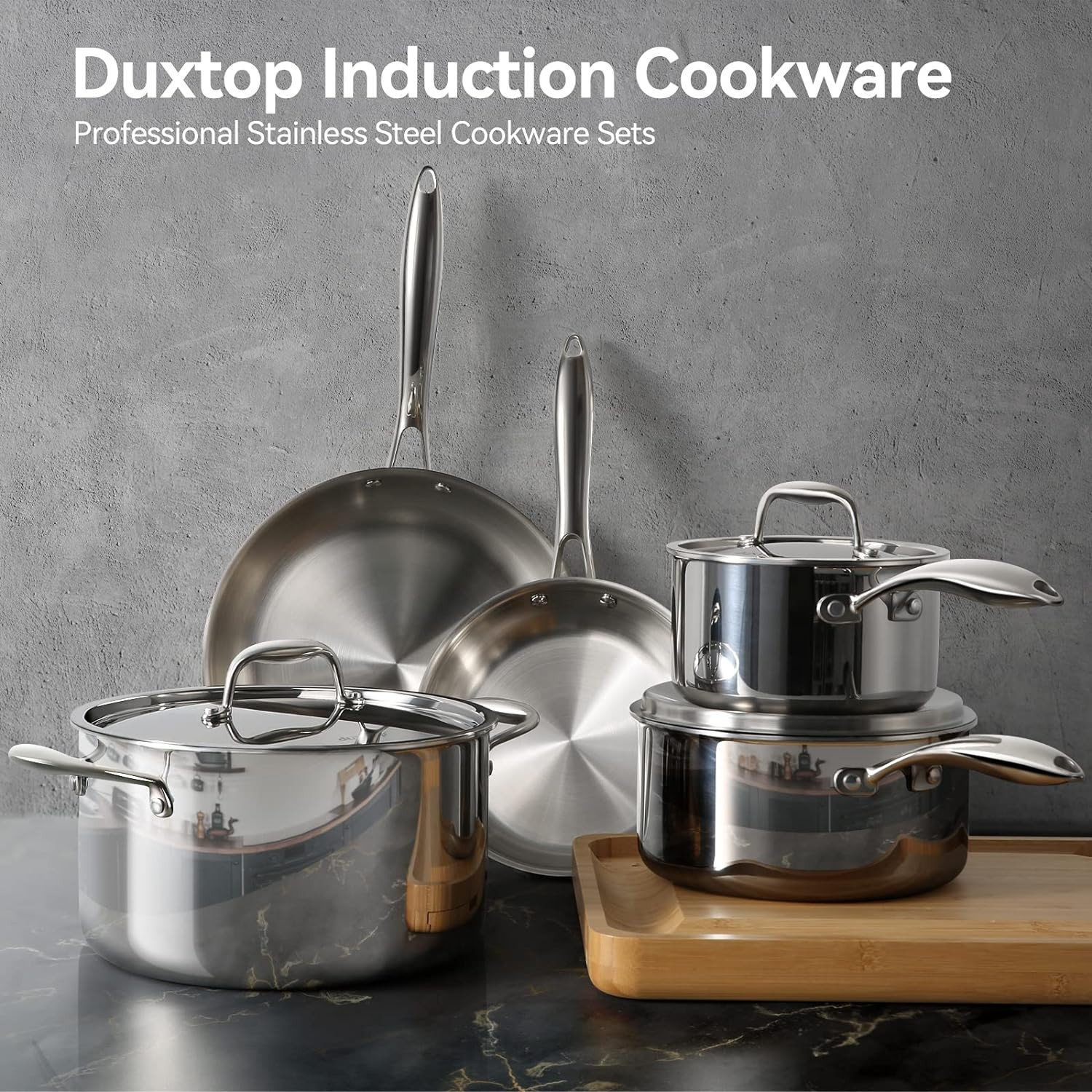 Whole-Clad Tri-Ply Stainless Steel Induction Cookware Set, 10PC Kitchen Pots and